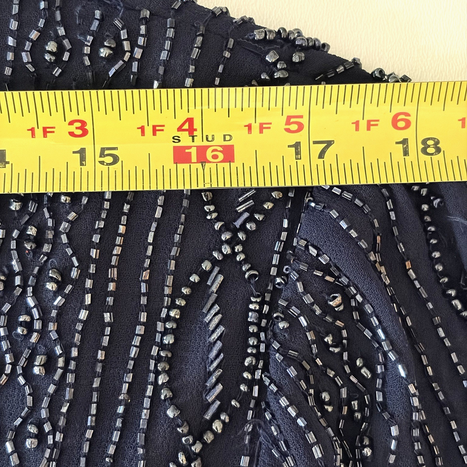 Vintage Brilliante by J.A. Navy Blue Beaded Gown Long Sleeve India MOB Large