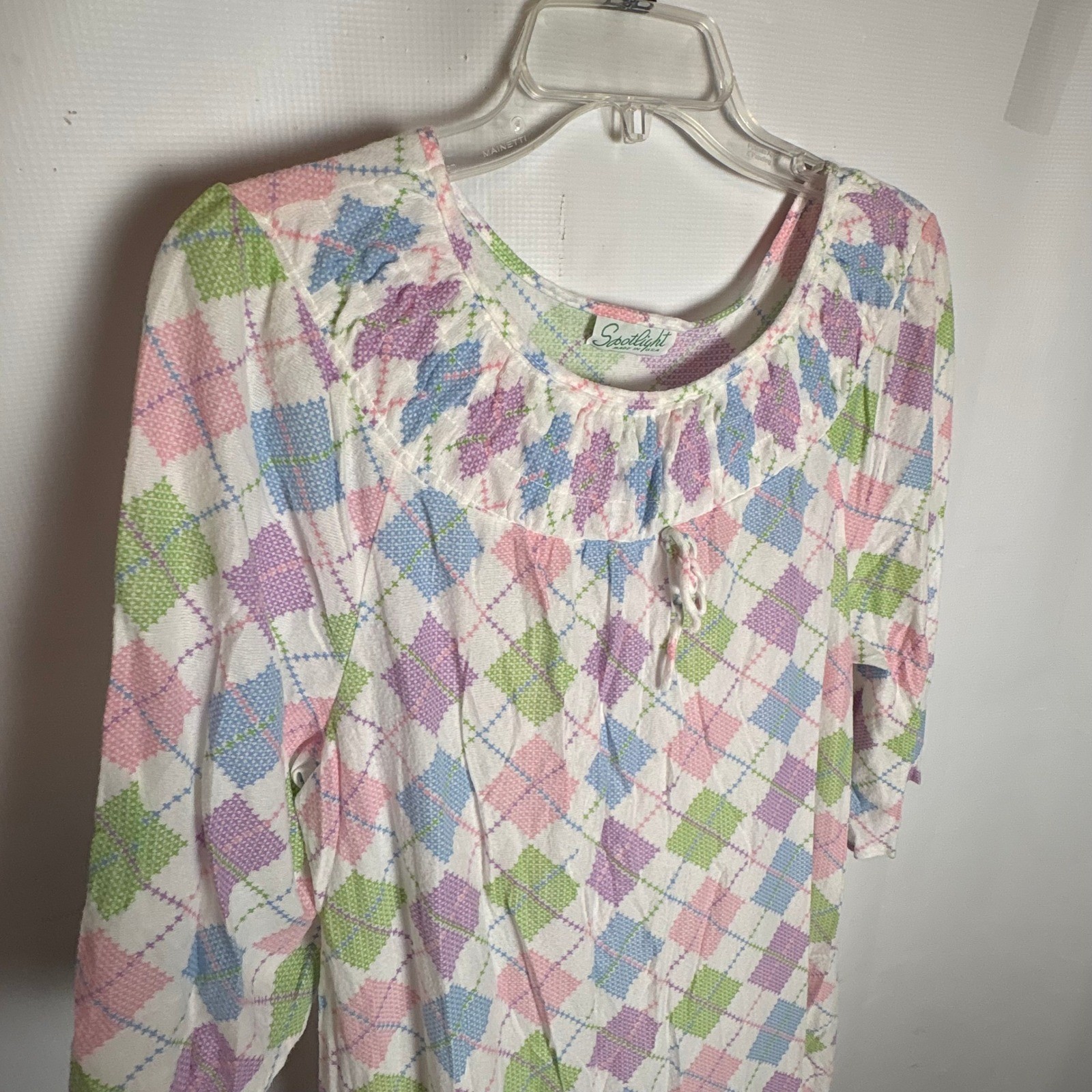 Vintage Spotlight Argyle Nightgown Large Pastel Pink Blue Green Maxi Made in USA