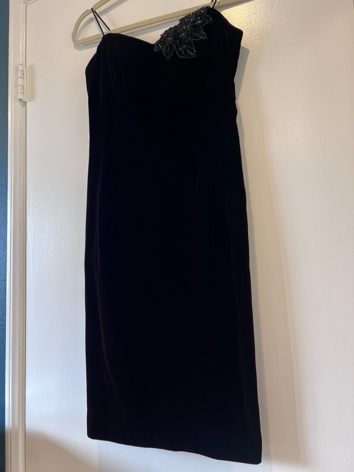 VTG Cachet by Bari Protas Black Velvet Mini Dress Spaghetti Strap Cocktail S
