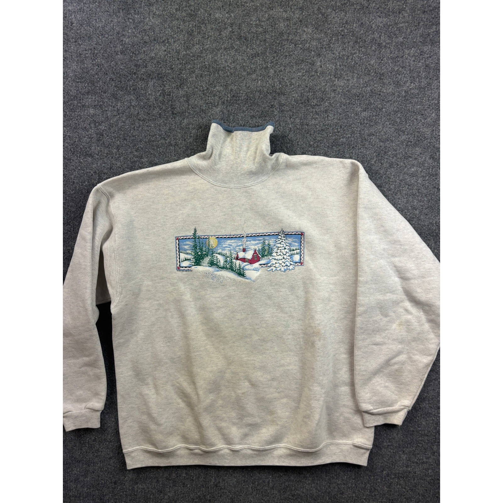 H.L. Miller Gold Sweatshirt Womens L Grey Vintage 1997 Winter Cabin Mock Neck
