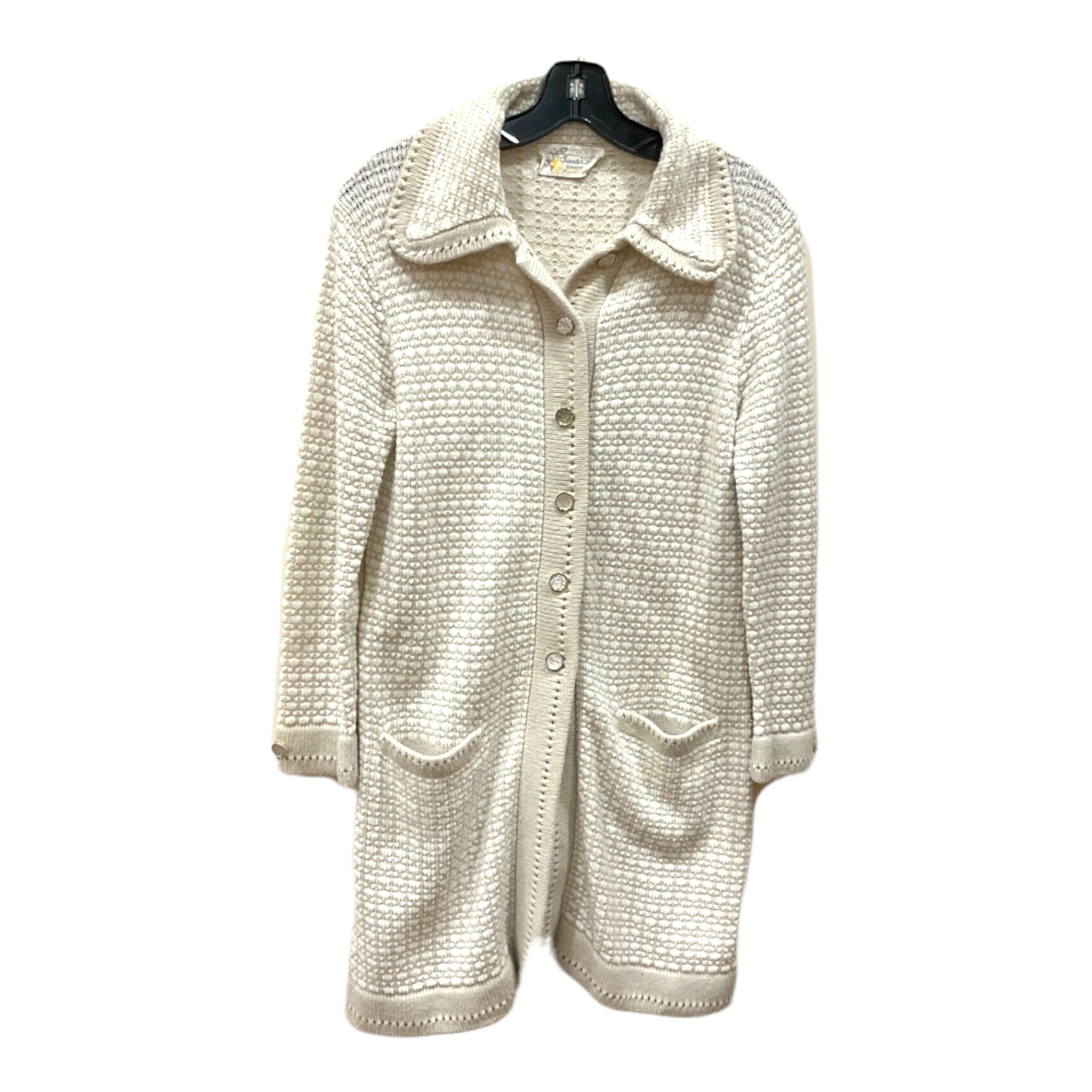 Bee by BANFF beige Sweater Cardigan Ivory knit button up sweater SZ S pocket vtg