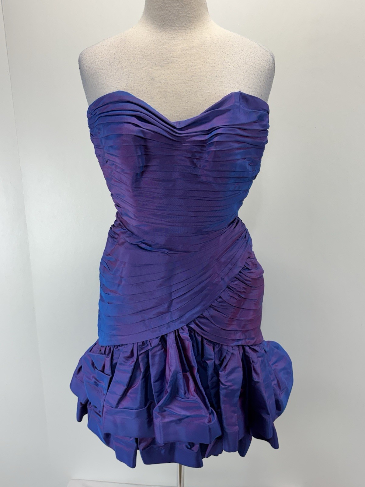 Vtg Tadashi Shoji Taffeta Party Dress Women’s 6 Purple Shiny Strapless 80s Hoco