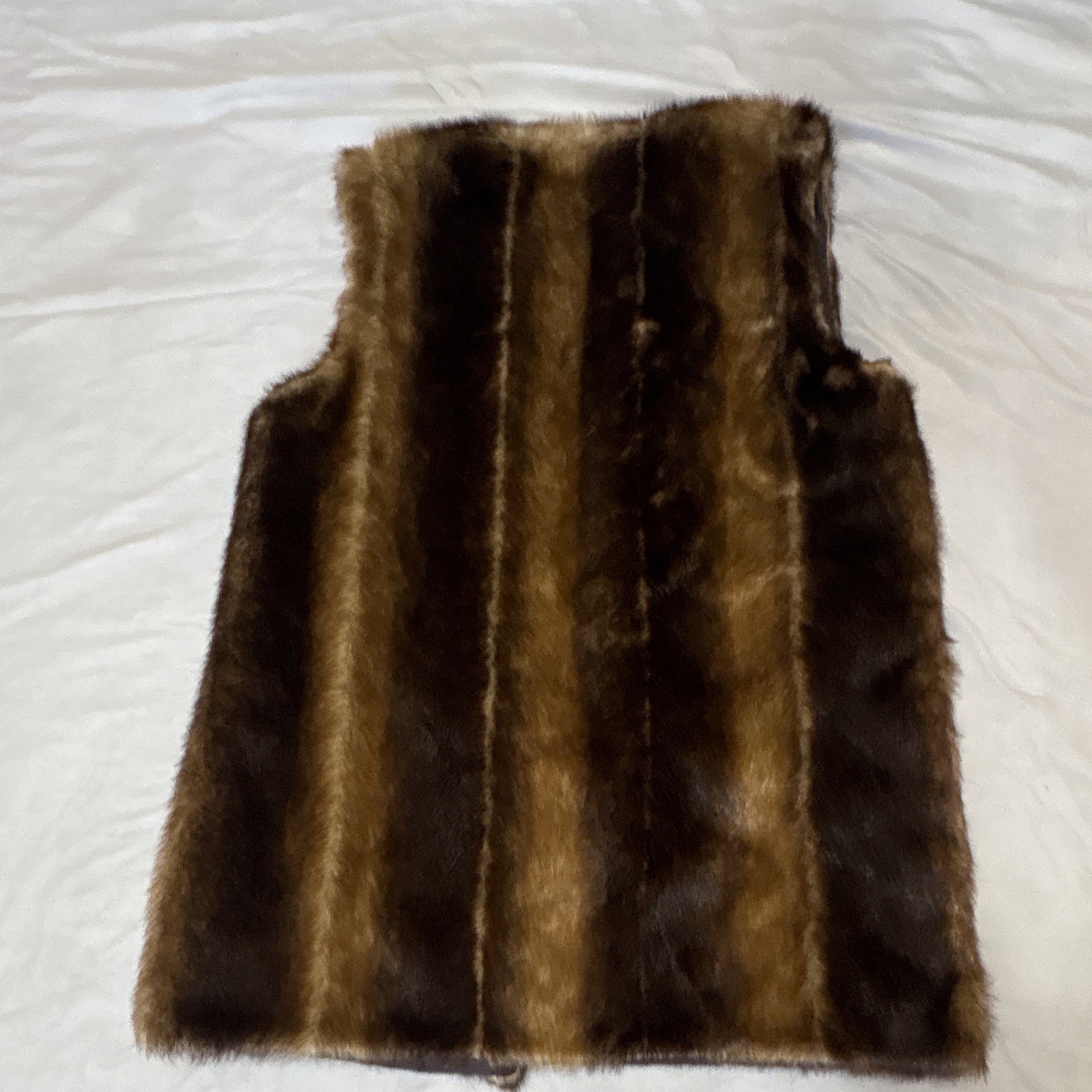 VTG Betsey Johnson Striped Faux Fur Vest Brown Tan Boho Retro Pink Label Sz M