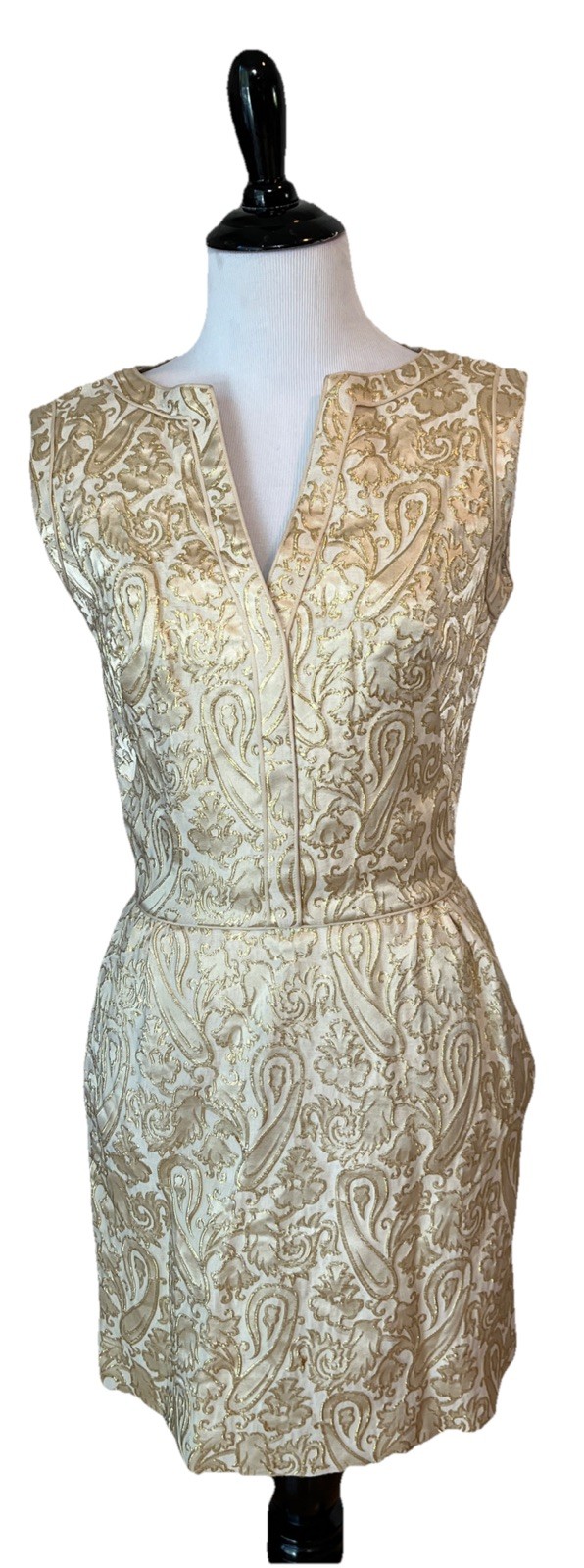 Vintage Bruce Arnold Dress Size 4/6? Gold Brocade Paisley 50s 60s Metallic