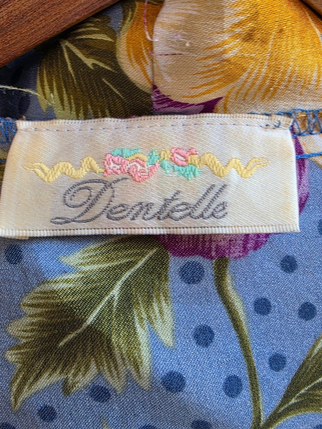 Vintage Dentelle 90s USA Floral Satin Wrap Robe Blue Pockets Tie Wrap Long Silky