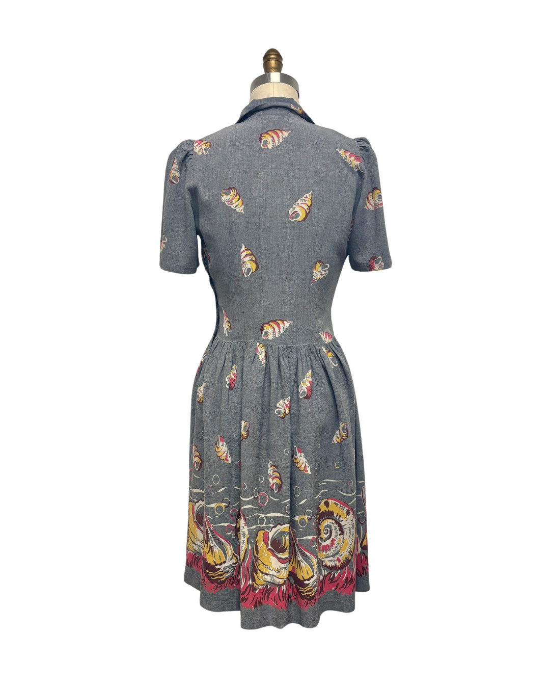 1930s GRAY SEASHELLS GABARDINE NOVELTY PRINT DRESS | 1930s NOVELTY DRESS
