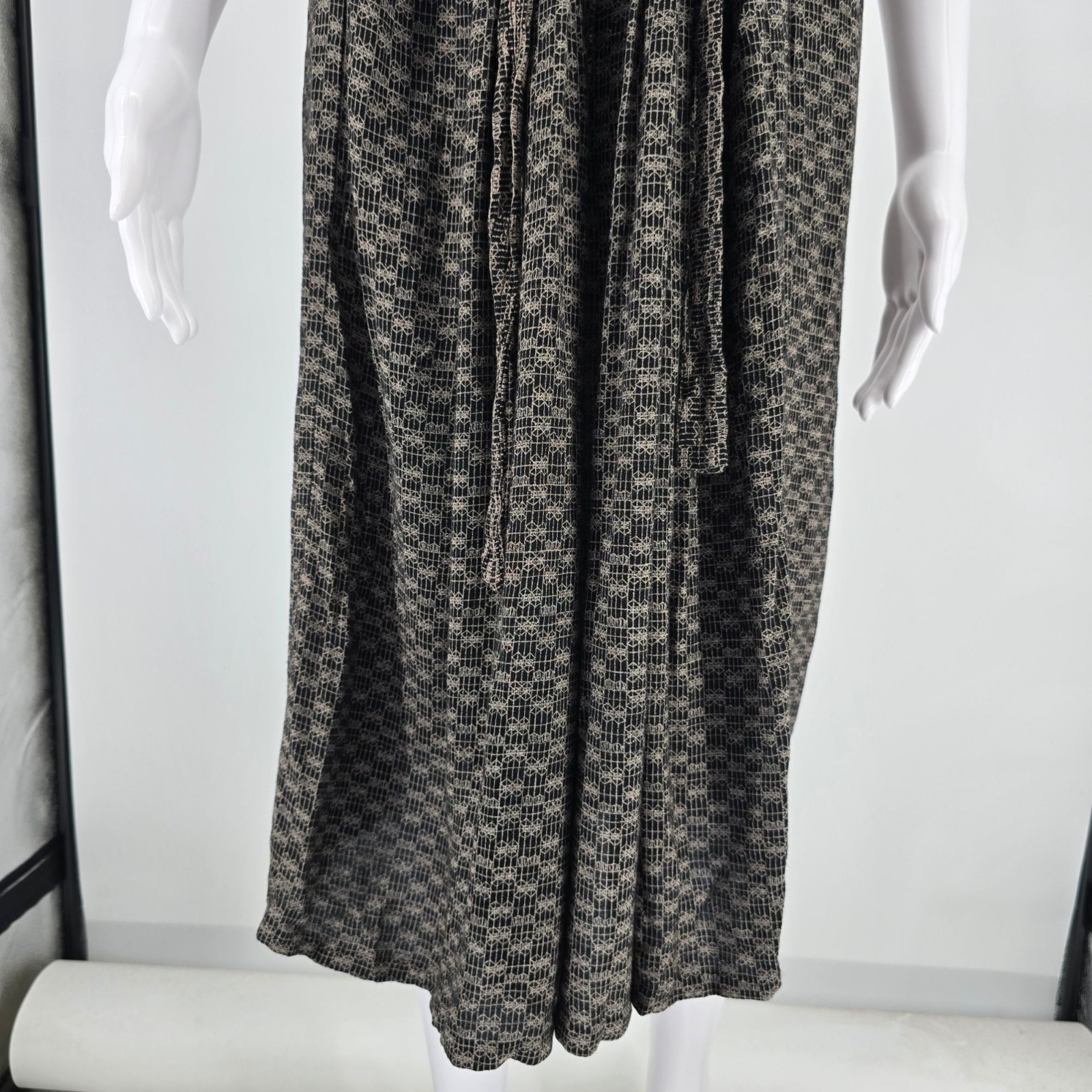 Vintage 1990s Just in Thyme Rayon Black Floral/Lace Print Prairie Dress (8/M)