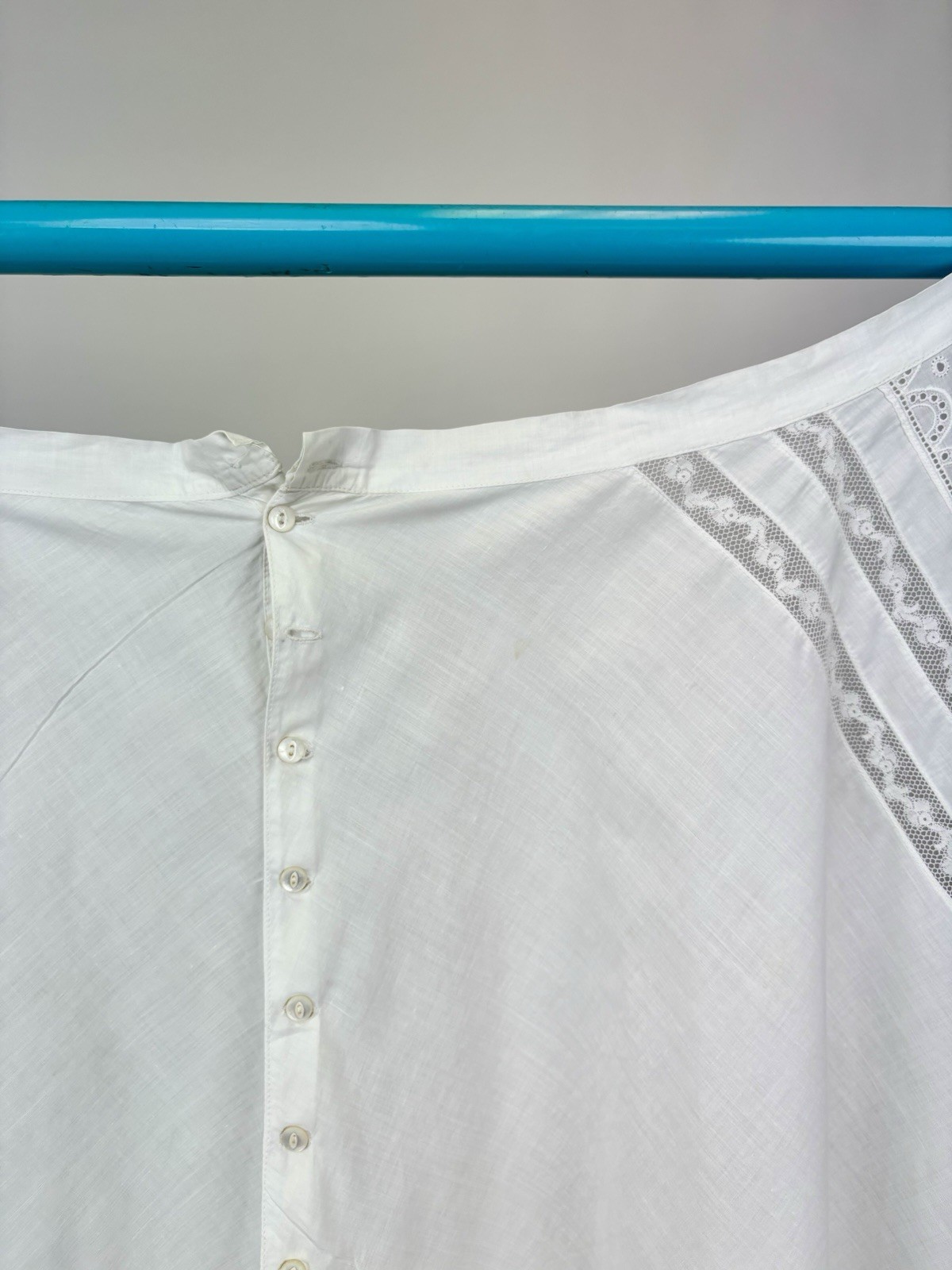 Antique Edwardian White Cotton Apron Lace Handkerchief Hem Missing Straps AS IS