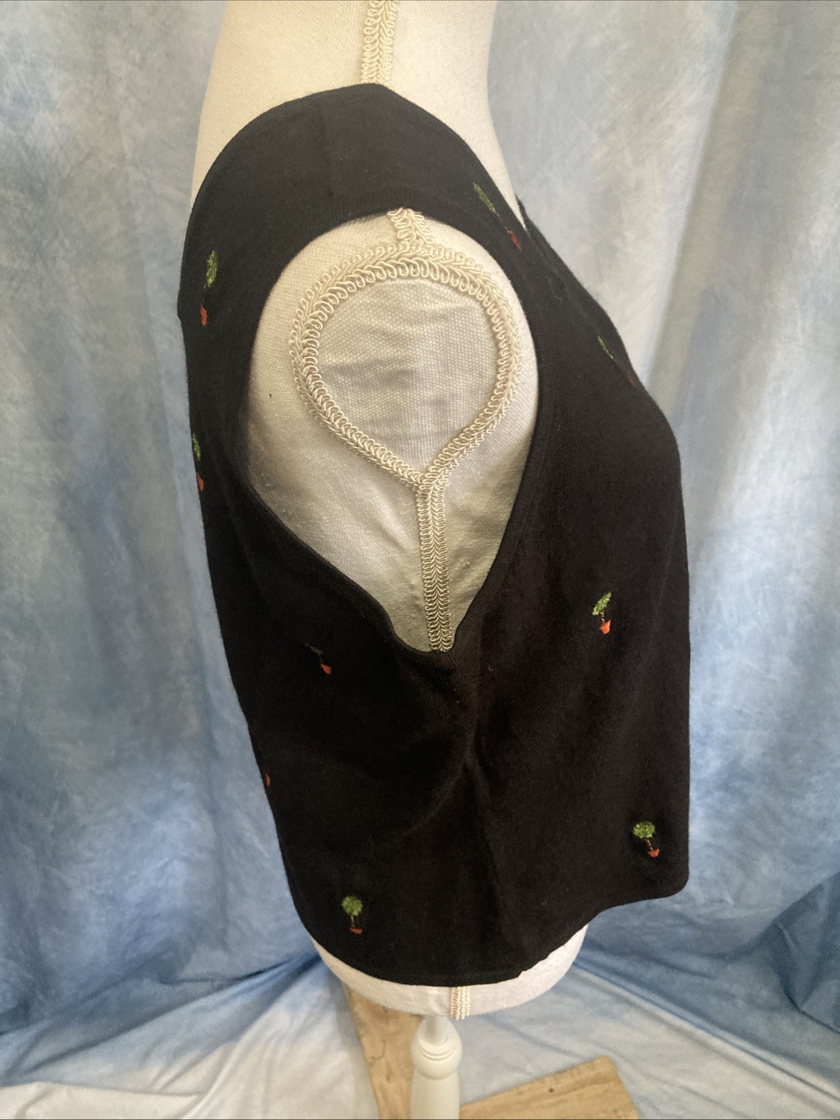 Vtg 90s Etoile 2pc Cardigan & Shell Set XL Black Topiary Embroidered Twinset GUC