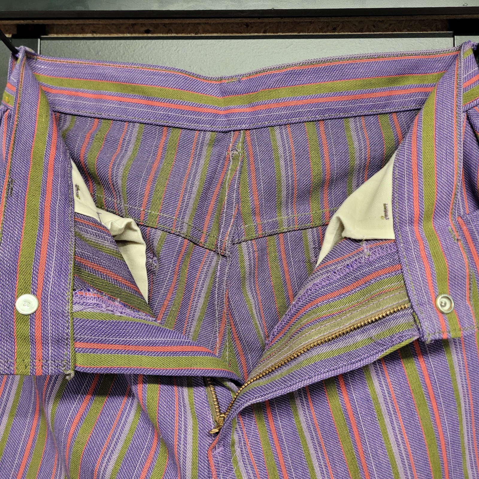 Vintage Levis For Gals Sta-Prest Pants Striped 70s Snap Button 26X32 Rare