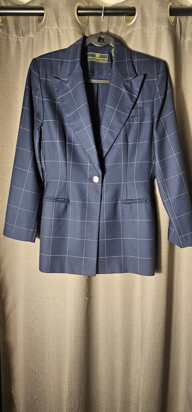 Vintage Embassy Row Petite Navy Windowpane Wool Blazer – Academia/Preppy Style