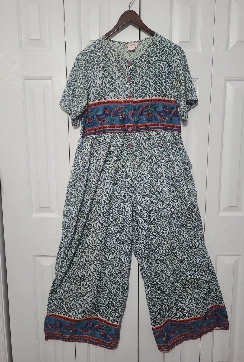Vintage Wide Leg Jumpsuit Womens M Cottage Oversized SPRING Lagenlook Jumper