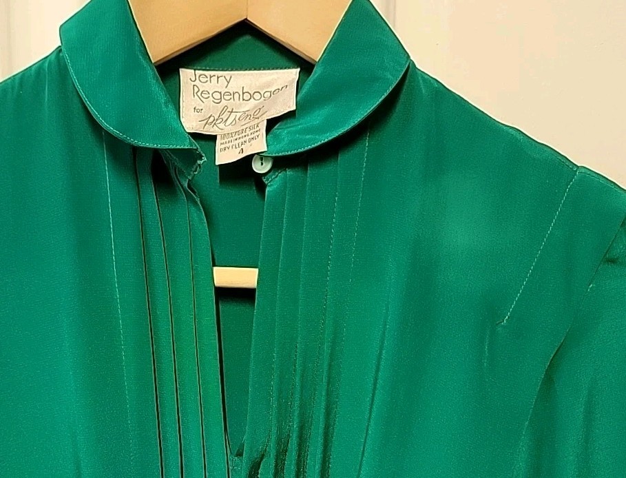 Vintage 80s Jerry Regenbogen Silk Dress Retro Glam Green