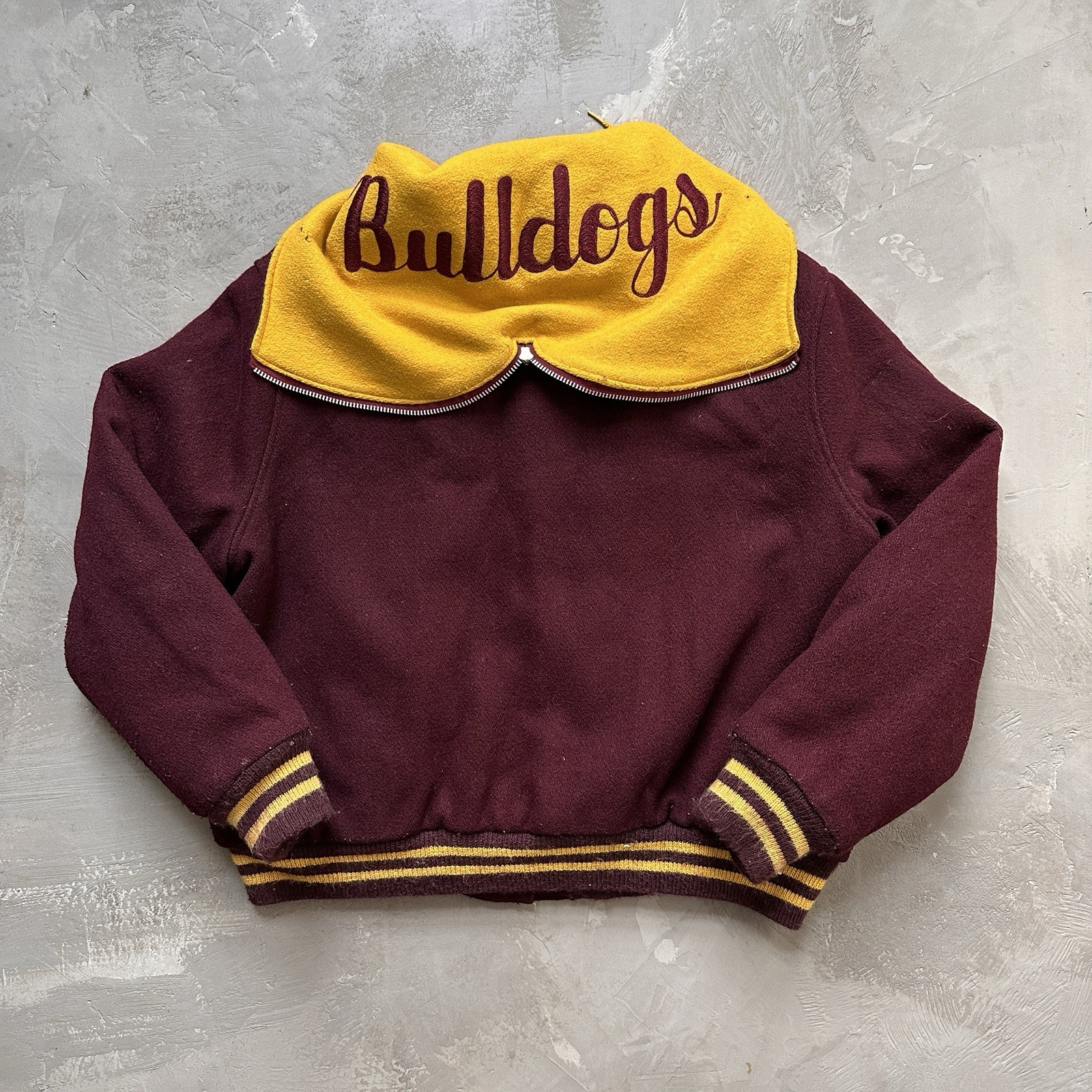 Vintahe Butwin Bulldogs Burgundy Wool Blend Quilted Lining Varsity Jacket Sz m