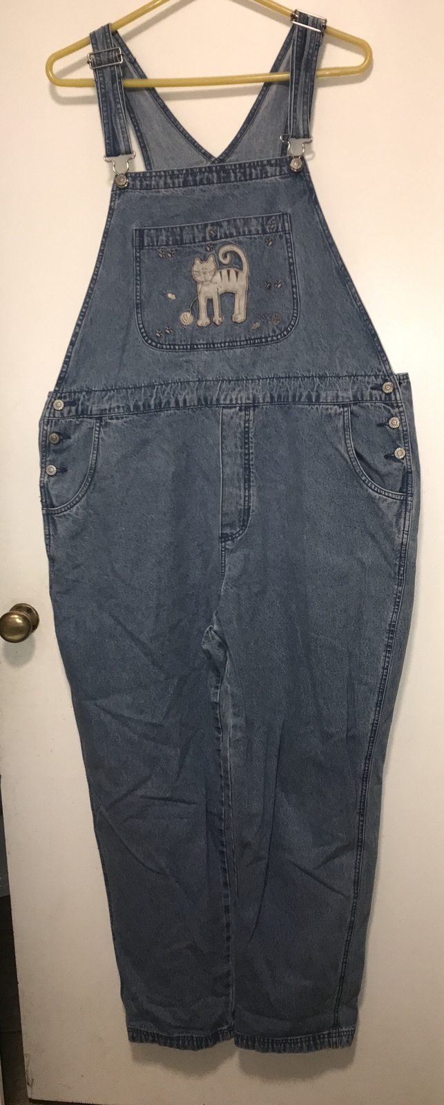 VTG CJ BANKS bib Overalls Sz 20W Kitty Decal Hong Kong Farmer Homestead Western