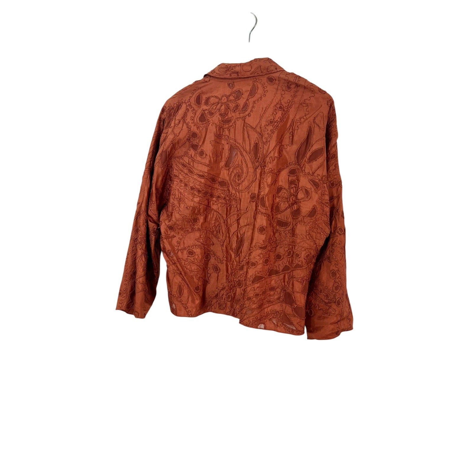 Vtg 90s Chico’s Design 100% Silk Embroidered Jacket Rust Art to Wear OS