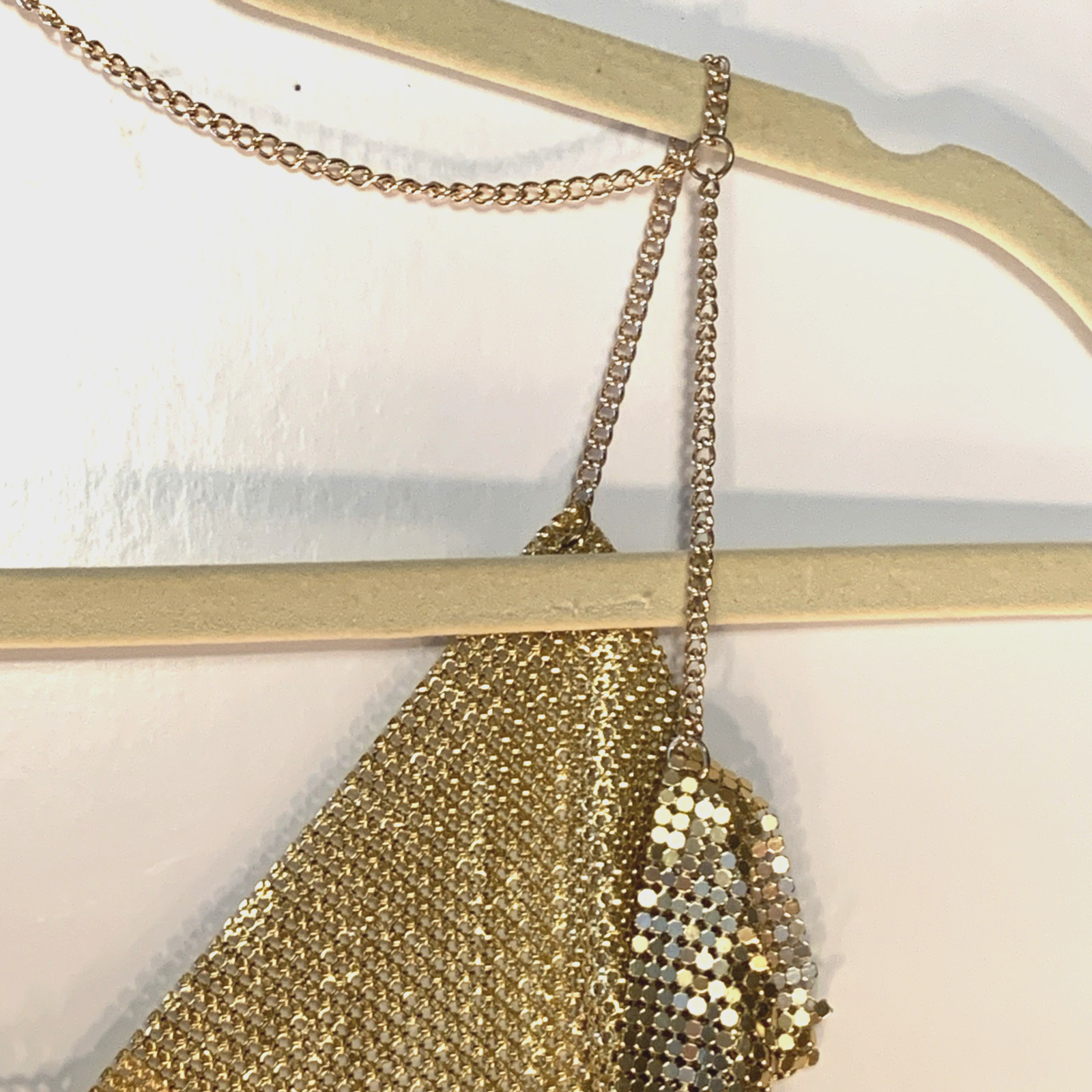 VTG 1980s Gold Mesh Backless Halter Top Bra Style Shoulders w/ Back Chain Size S