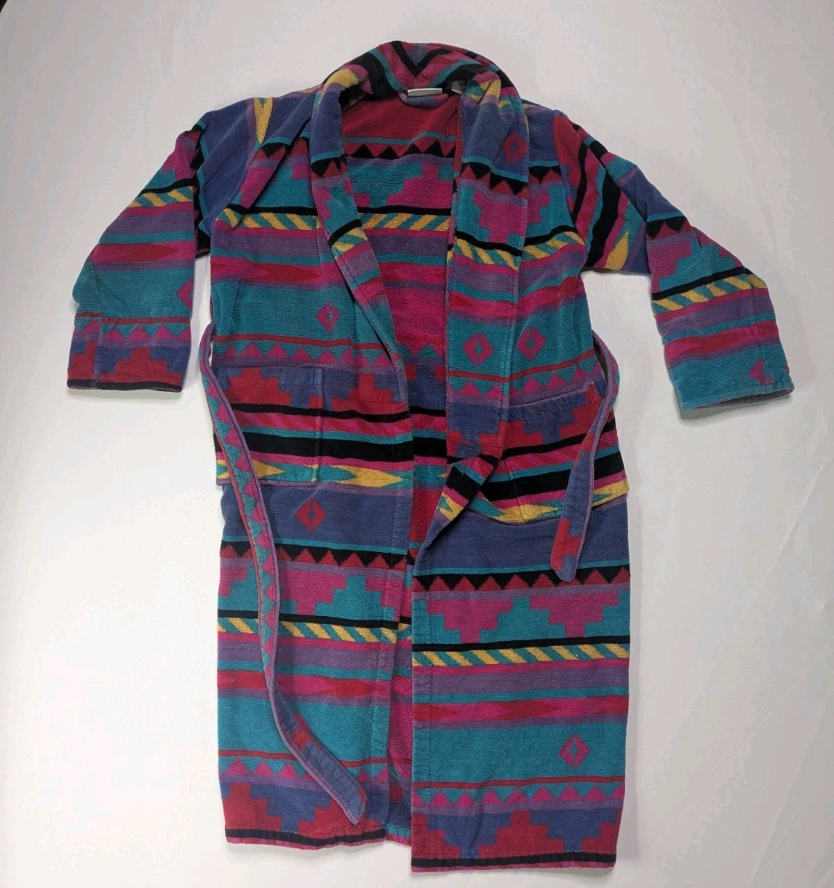 VTG TJ Lawford Bathrobe Bold Southwestern Aztec Tribal Belted Pockets Size M