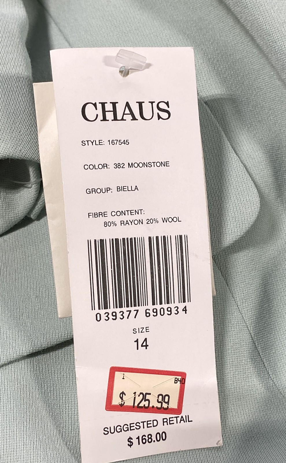 Vintage 90s Chaus Women’s Moonstone Green Rayon Wool Longline Blazer Jacket Sz14