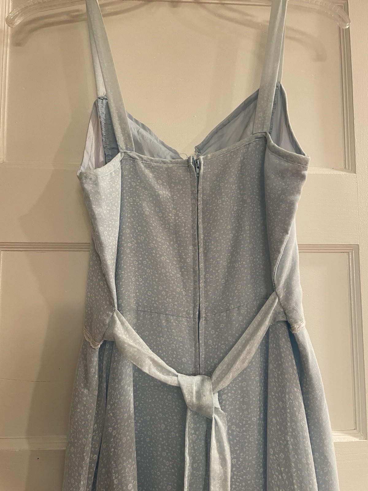 Vintage 1970’s 2Piece Maxie Dress Size Small Pale Blue & White W Bolero Top