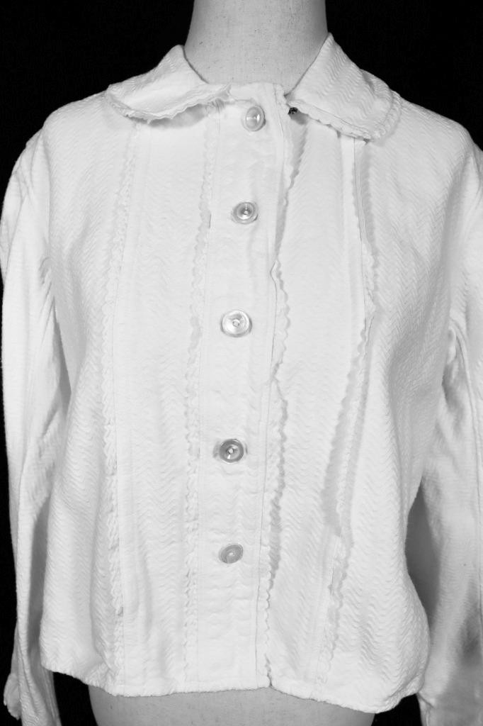 Antique French Edwardian-1920’s White Cotton Flannel Lined Blouse XL Exc Cond