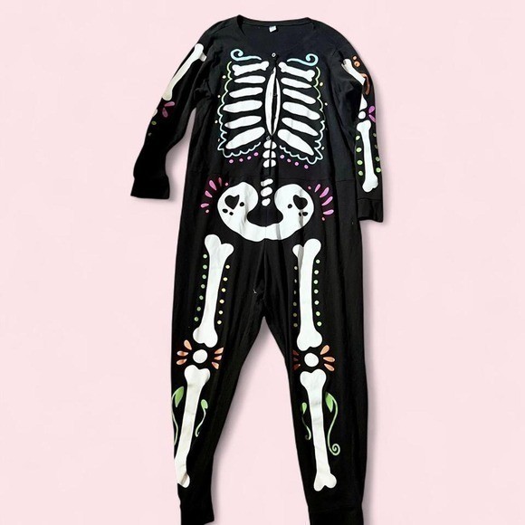 Skeleton Sugar Skull Day of the Dead Spooky Pajamas Unisex XXL Costume Lounge