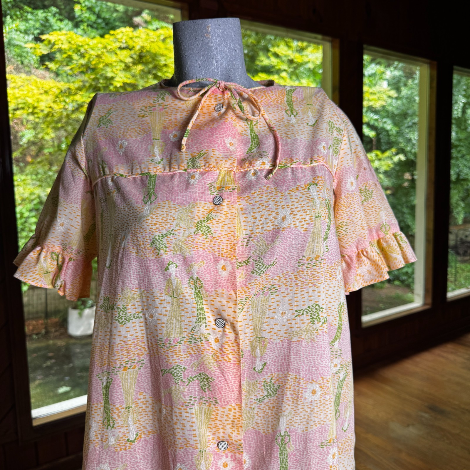Vintage 60s Lounge Craft House Coat Dress Robe Novelty Print ILGWU Size Medium