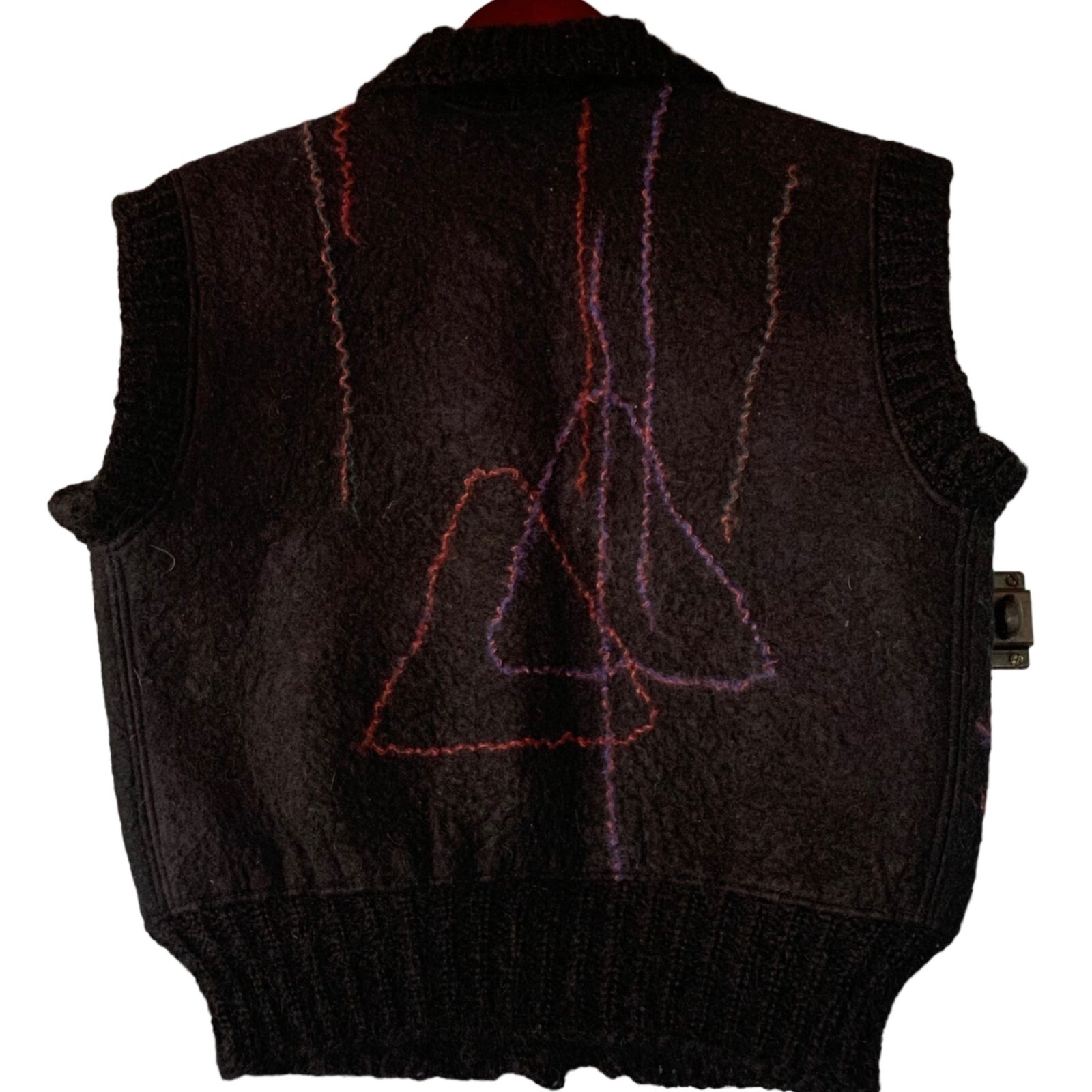 Vintage Romlin Designs Art to Wear Wool Vest M Lopez Island Felted Black Purple