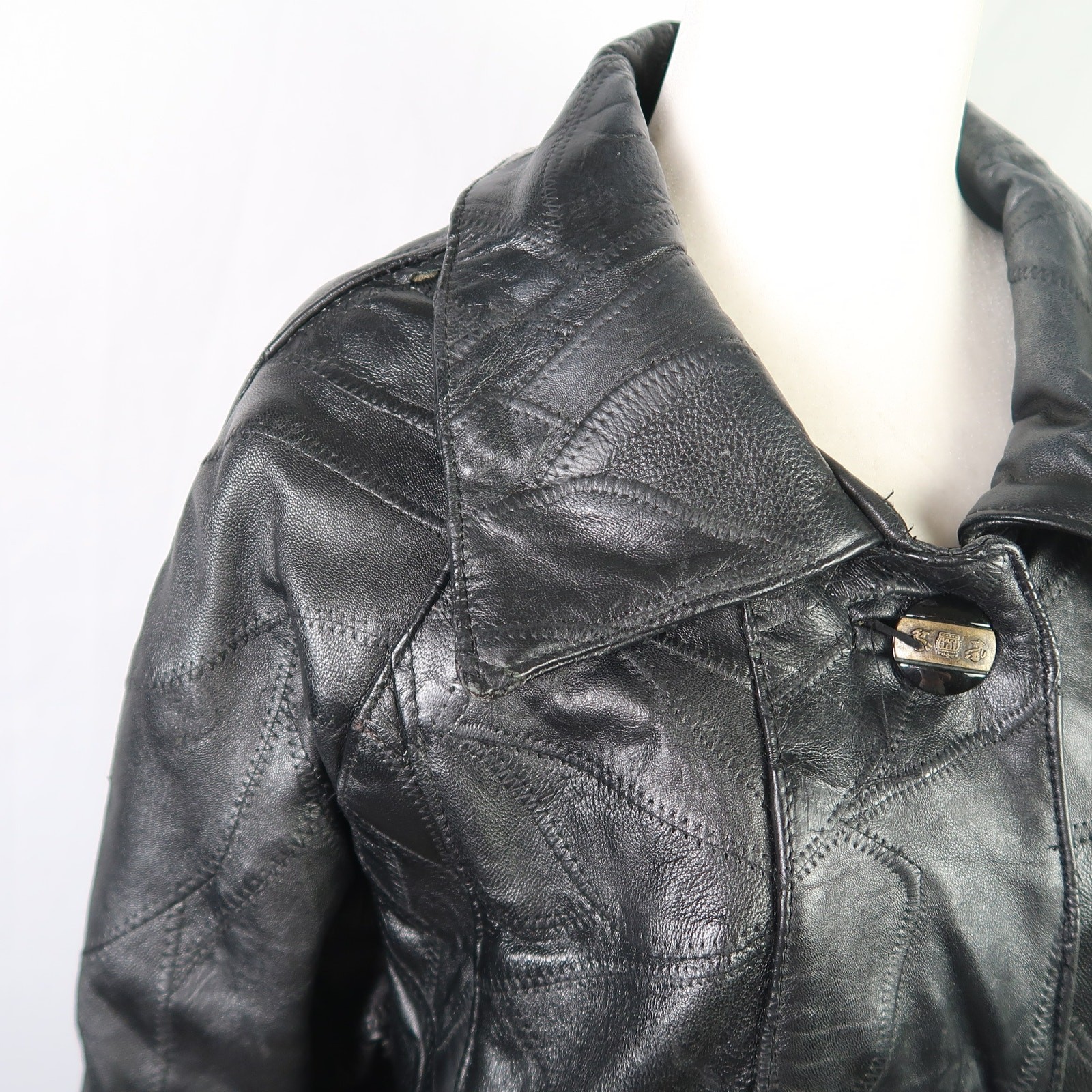 Vintage 90s Maxam Black Patchwork Lambskin Leather Coat Jacket M