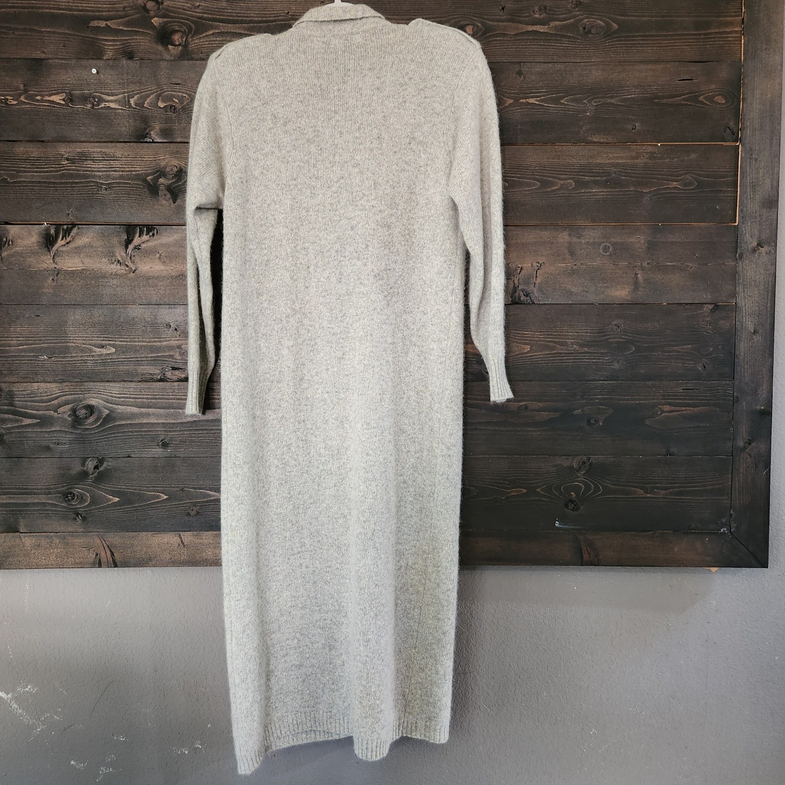 Vtg Liz Claiborne Lambswool Angora Long Cardigan Maxi Sweater Coat Gray Small