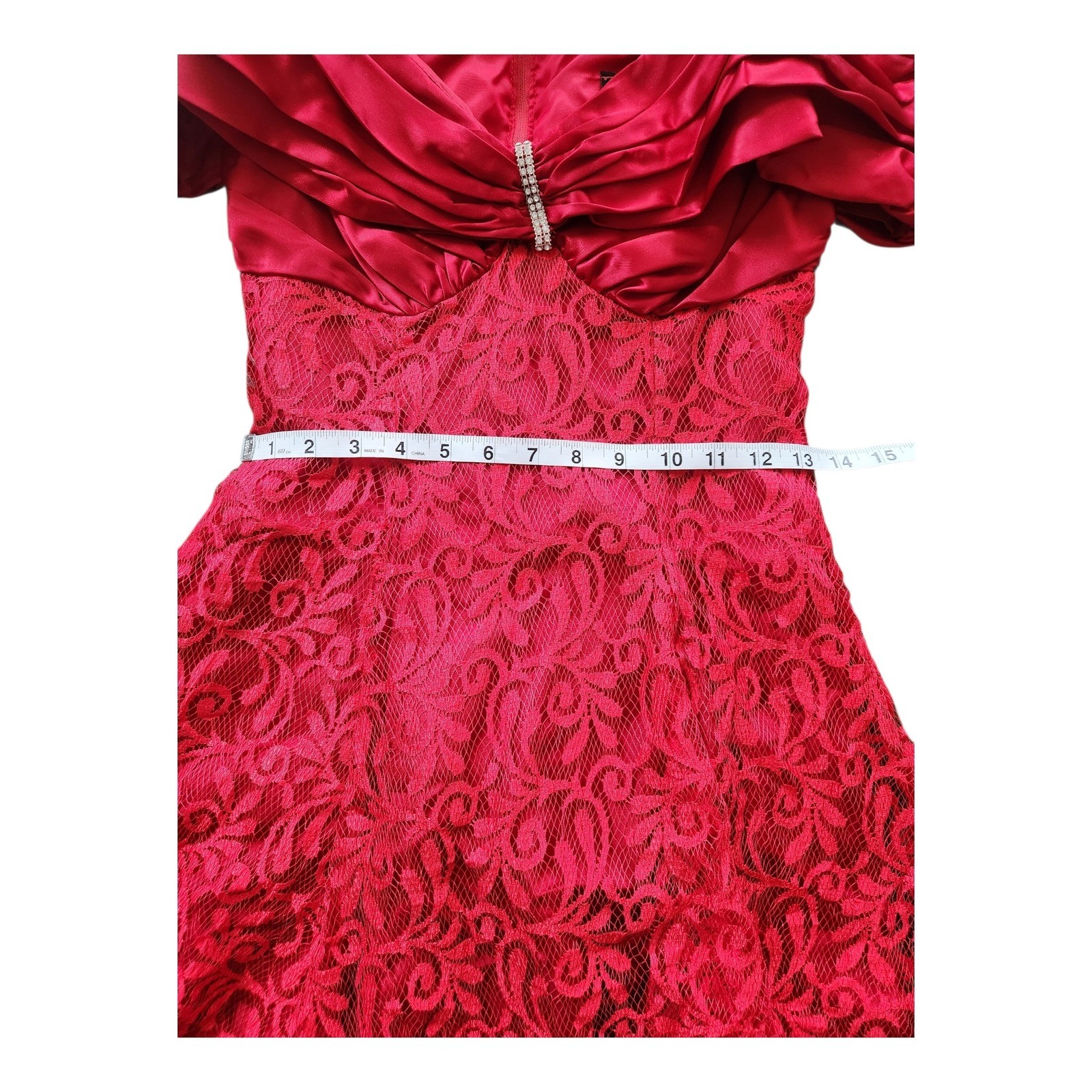 Mayvens of California Cocktail Dress Sz 5 Red Excellent Lace Satin Vintage prom