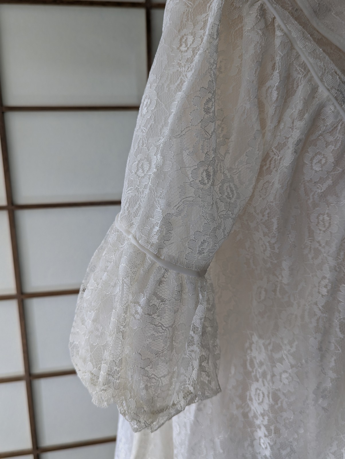 Vtg GMC Peignoir Robe Gown Lingerie Set White Chiffon Chantilly Lace Sz M 1960s