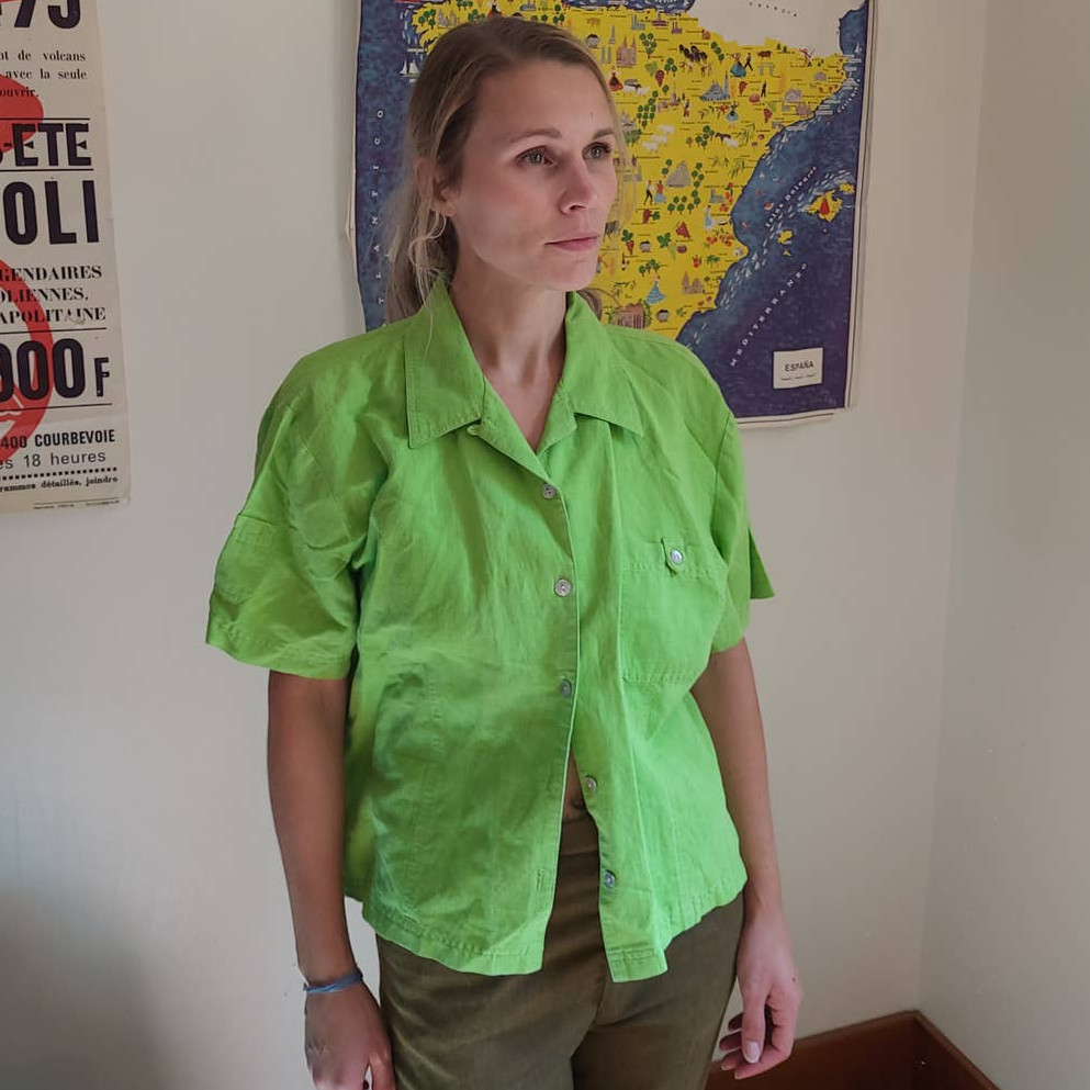 Vintage Boxy Field Gear Linen Blend Green Shirt / Women’s M-L / Oversized 1990’s