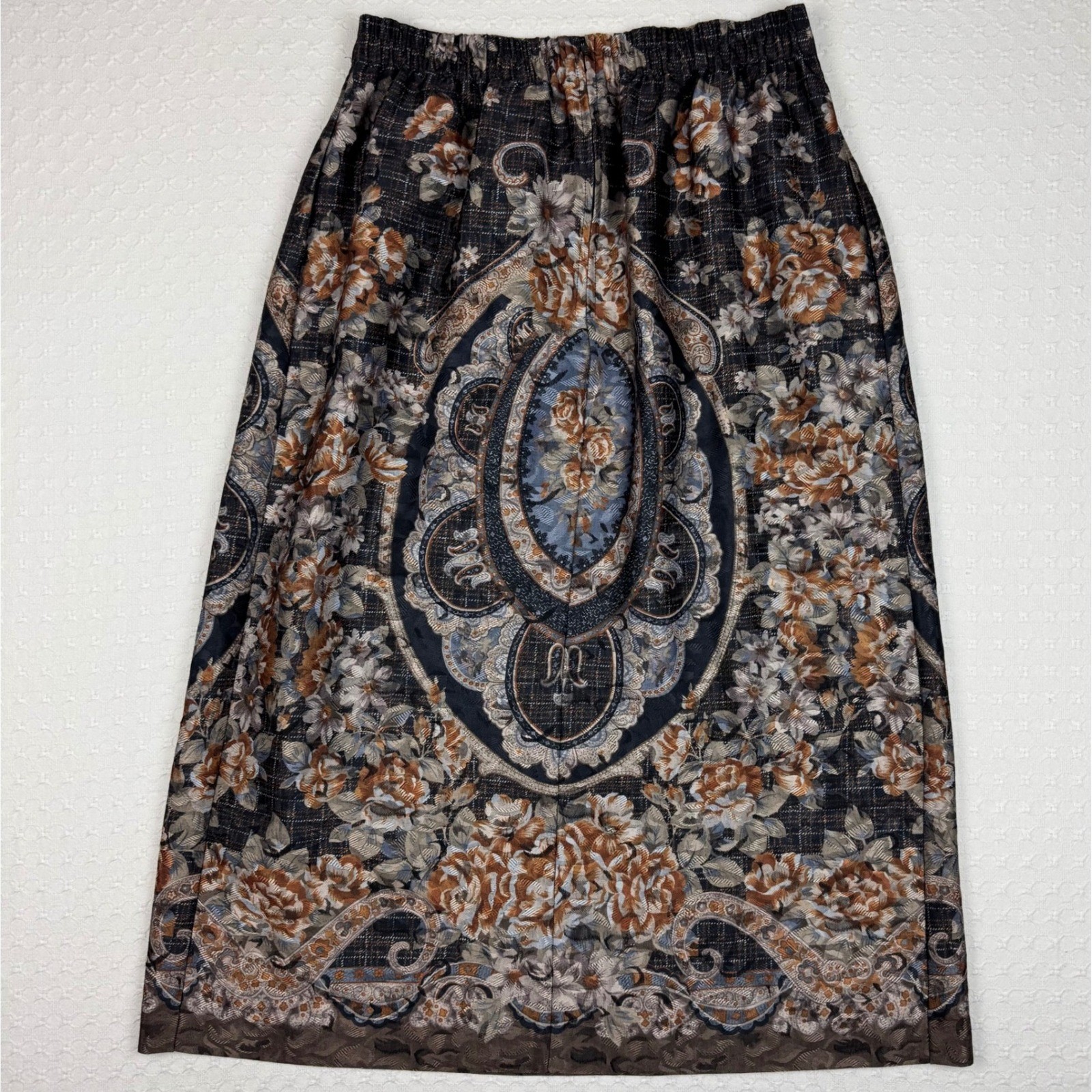 Vintage Jeffrey & Dara Skirt Floral Paisley Tapestry Midi Womens 10 Brown USA