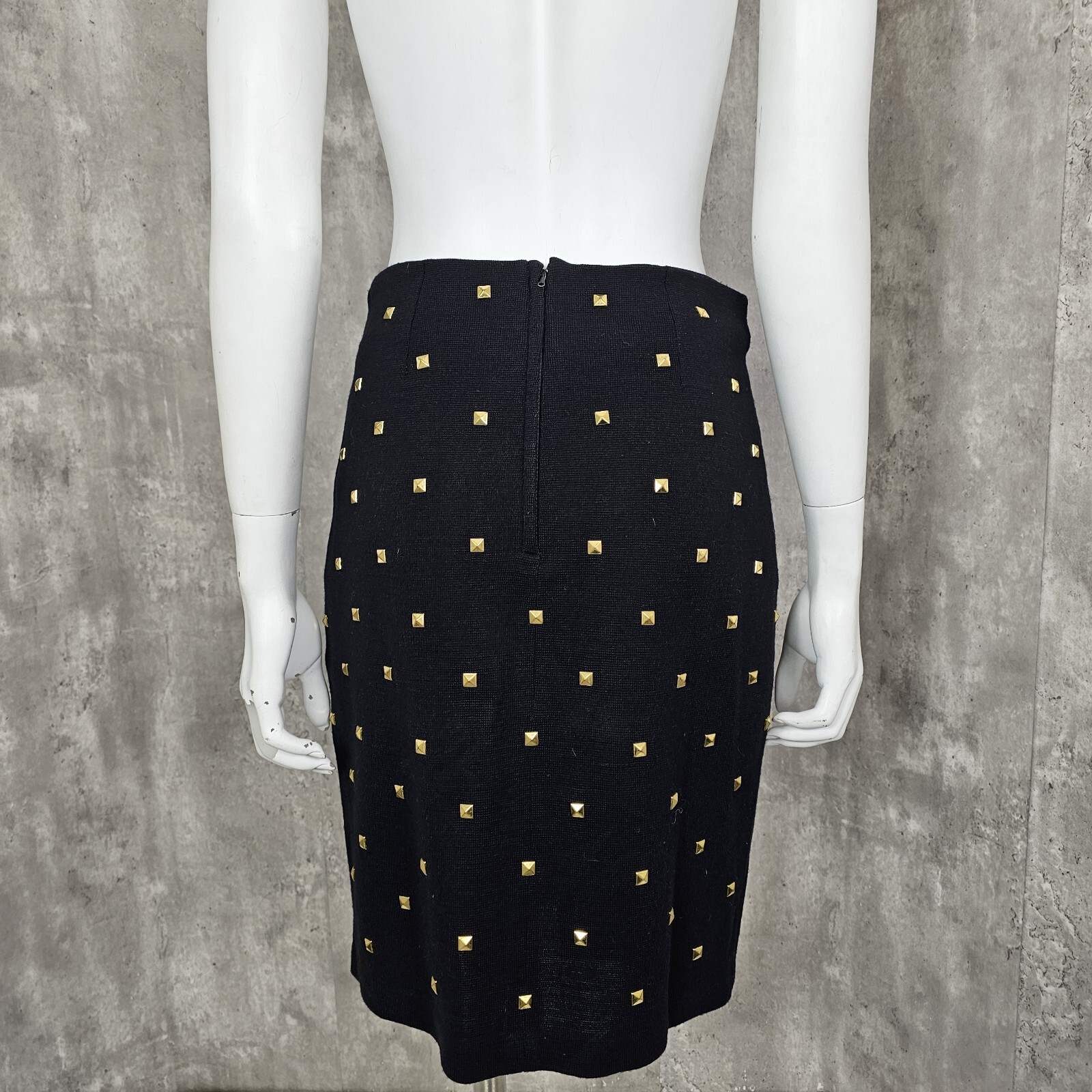 Vintage 80s 90s Outlander Collection Black Skirt Suit Gold Pyramid Studs Career