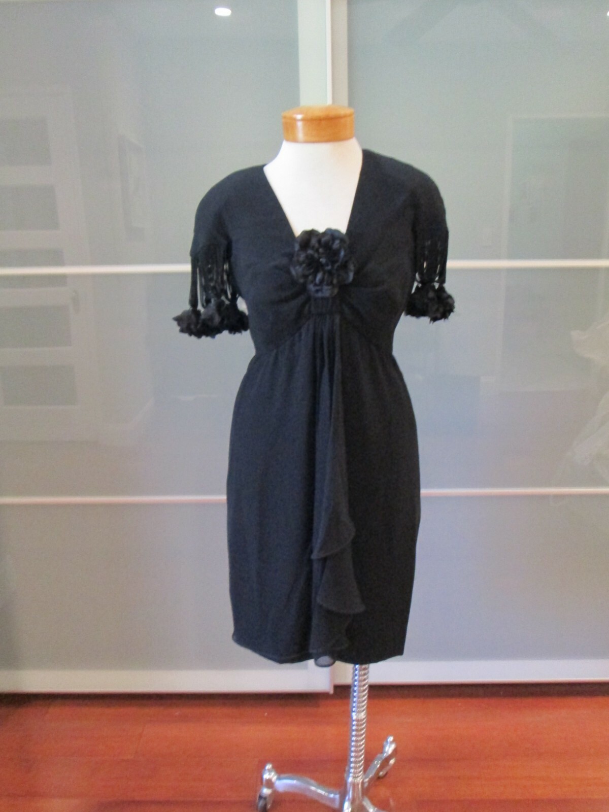 Stanley Platos ILGWU Chiffon Fringe & Floret Detail Dress Size 8