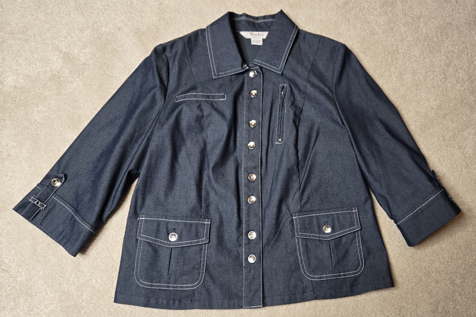 TanJay Womens 8P Pants and 6P Jacket 80s Denim Suit Jean Elastic Waist Short Slv