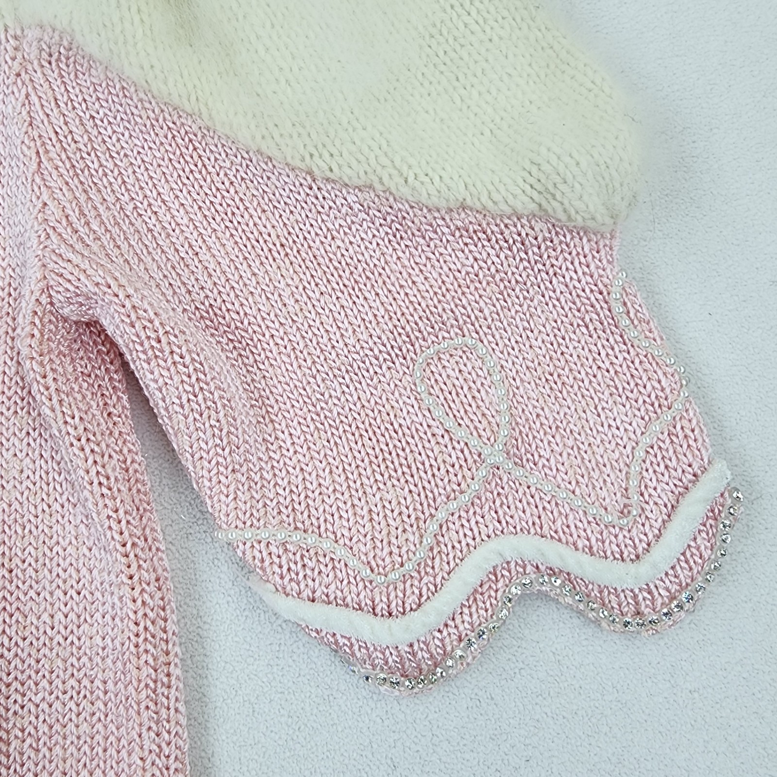 Vtg 80s DACANI Pink Knit Skirt Sweater Set Rhinestones Angora Shoulders Beaded