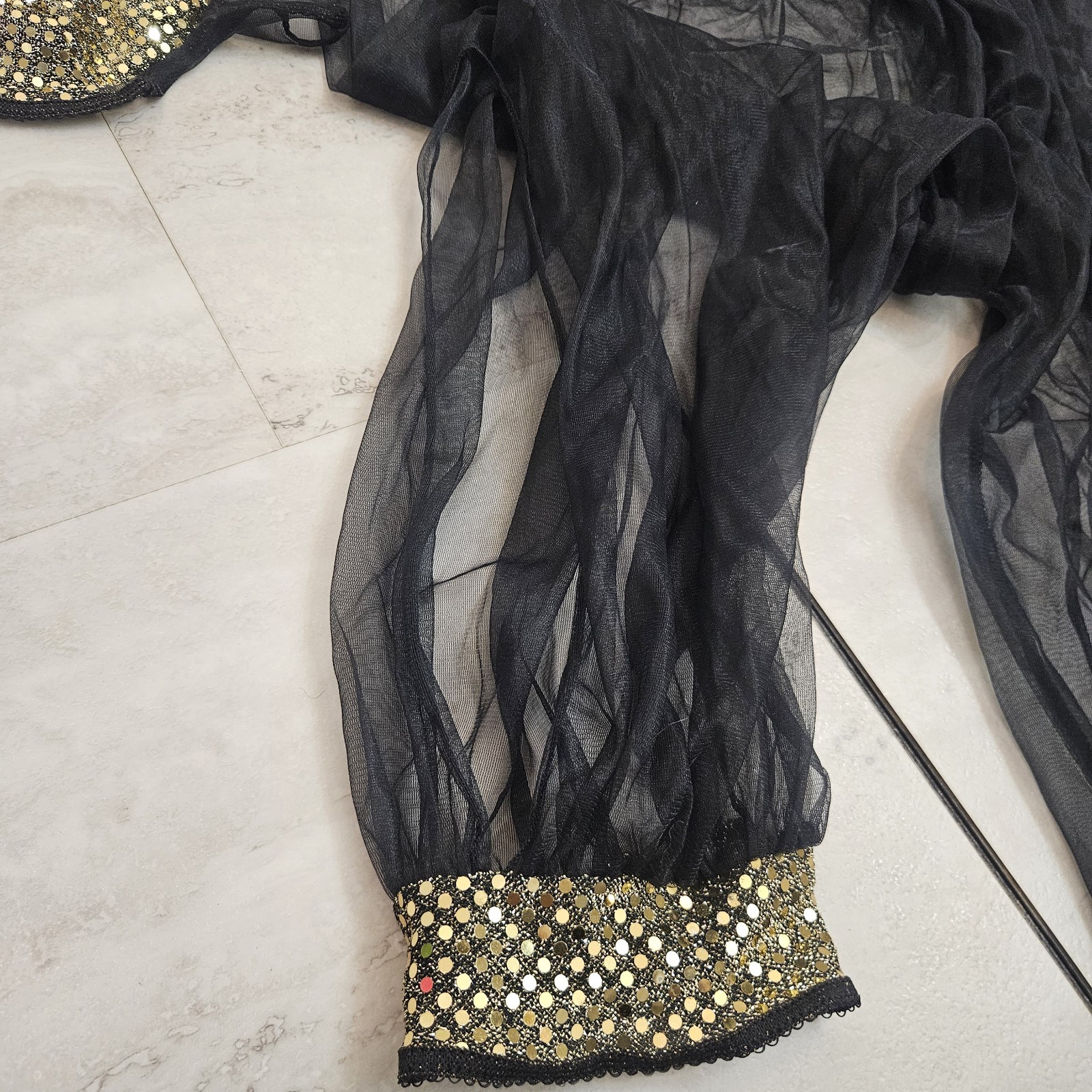 VTG Frederick’s of Hollywood Sheer Mesh Harem Pants Bra Set Sequin Black L USA