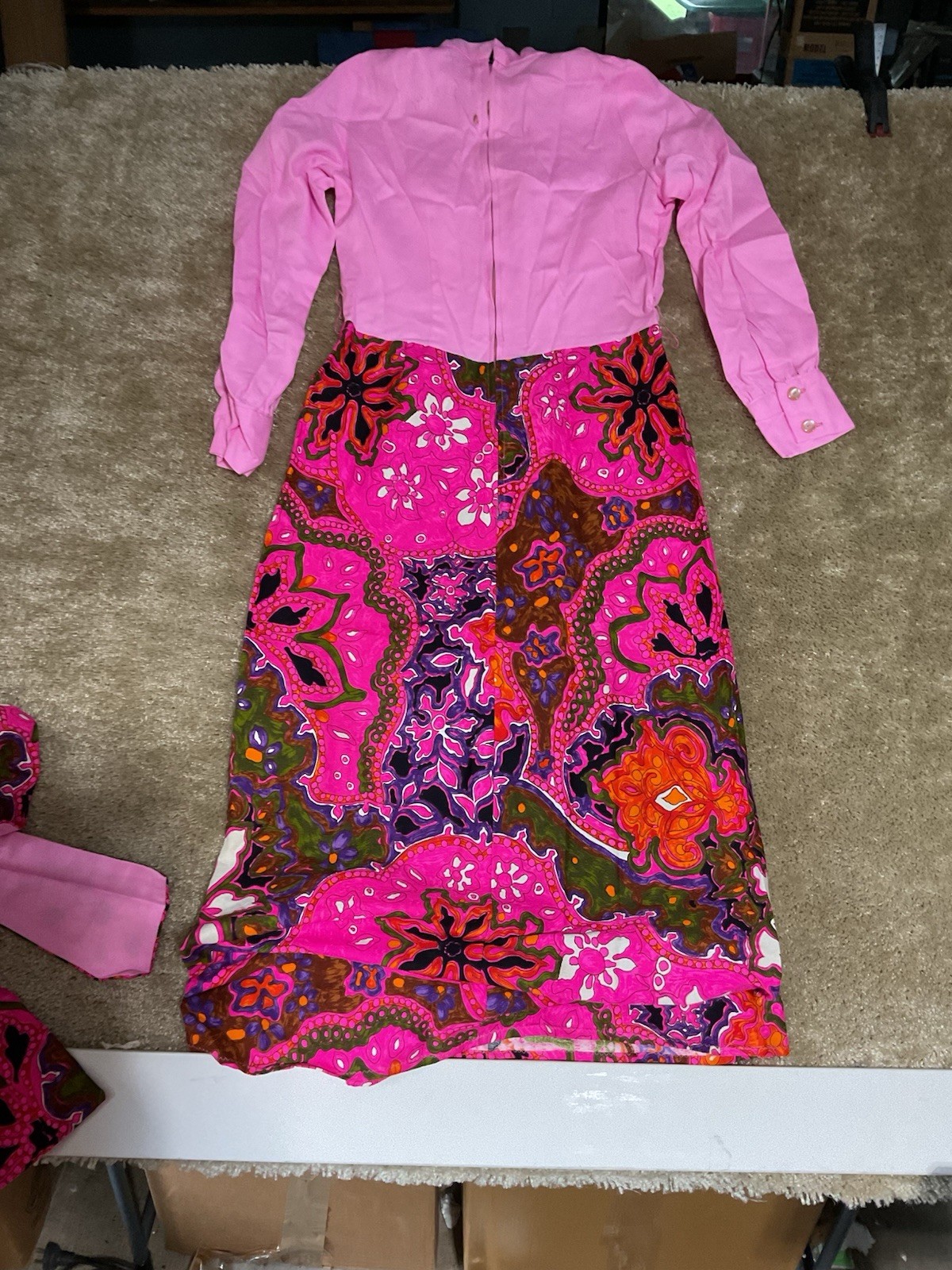 Vintage Hostess Maxi Dress Sz 10 Pink Long Sleeve Full Length