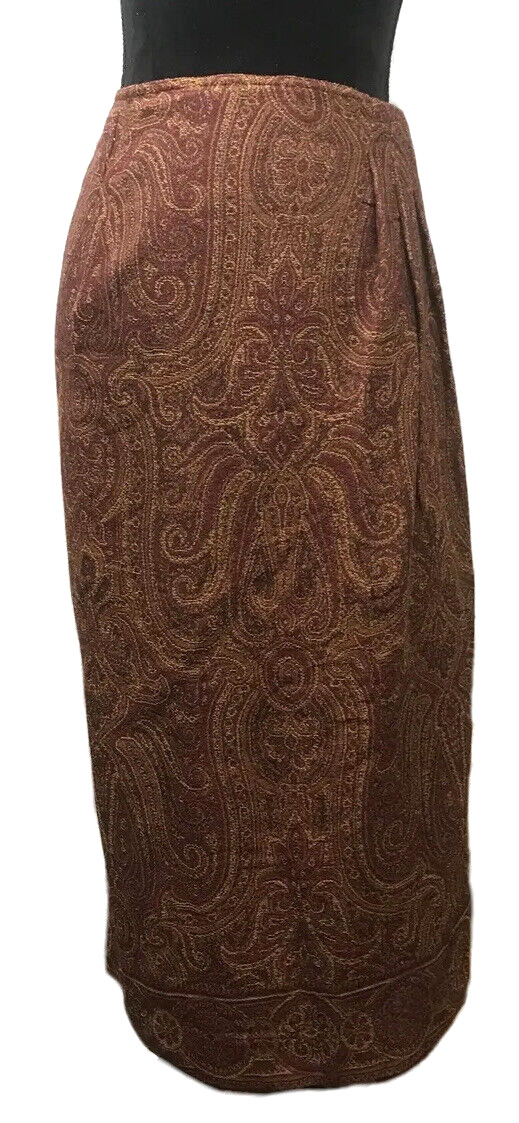 Vtg Ellen Tracy Wool Blend Silk Wrap Skirt Maxi Full Length Paisley Sz 6 Korea