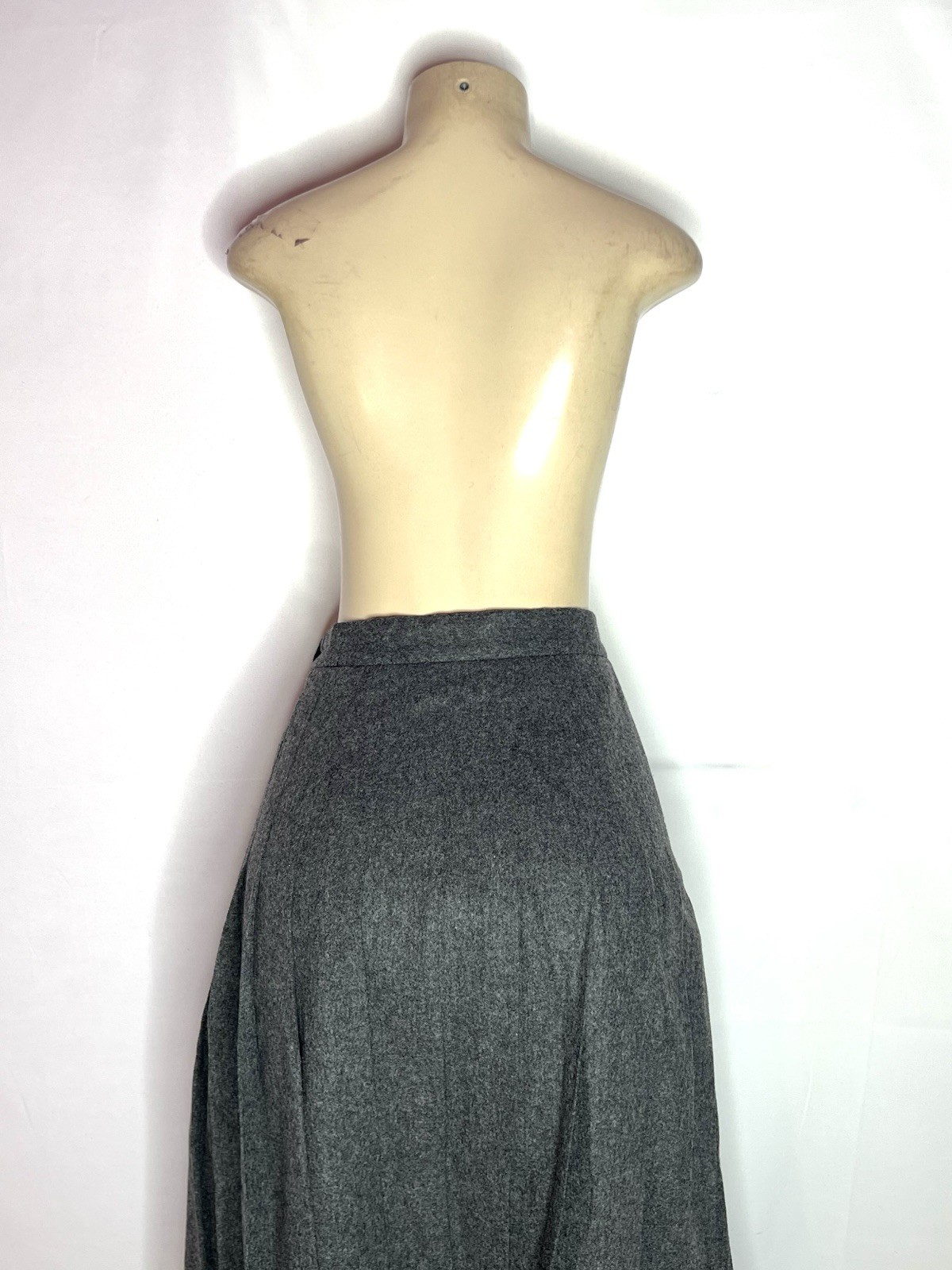 VINTAGE L.L.BEAN GRAY 100% WOOL MIDI PLEATED SKIRT MADE IN USE SZ 14