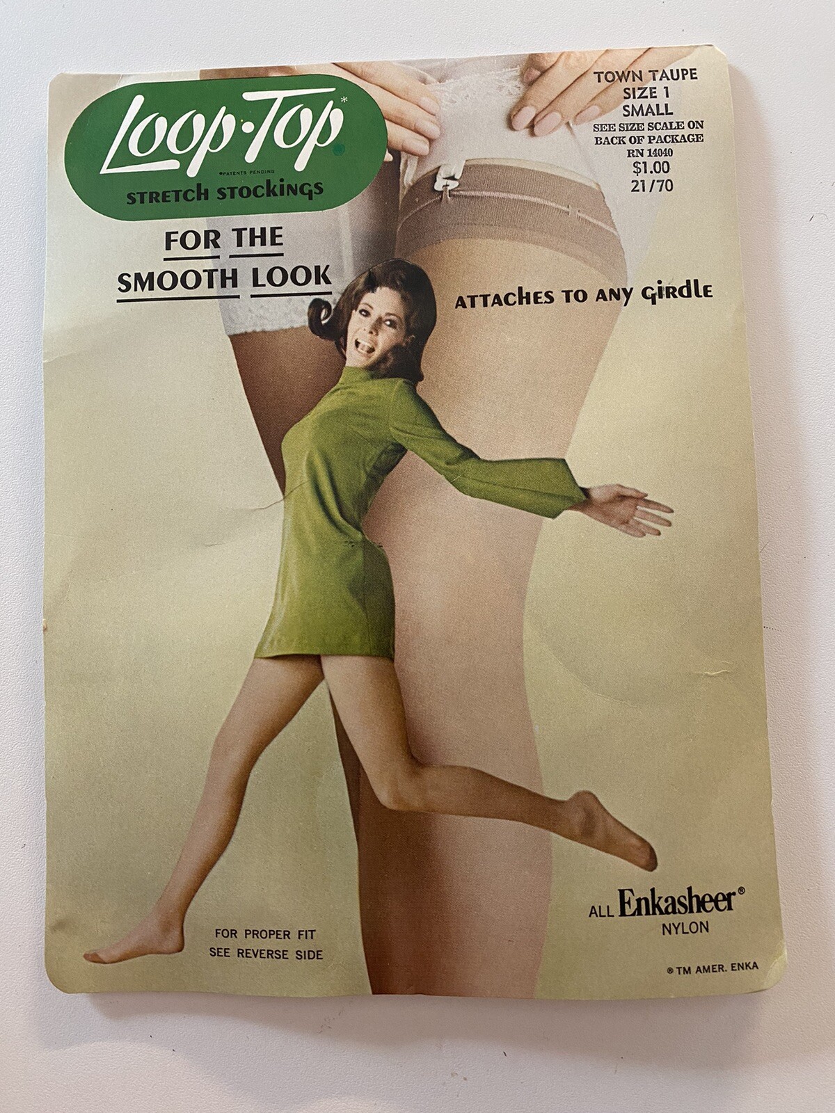 Vintage Loop top Stretch Nylons Stockings Size 1 town taupe small 14040 women’s