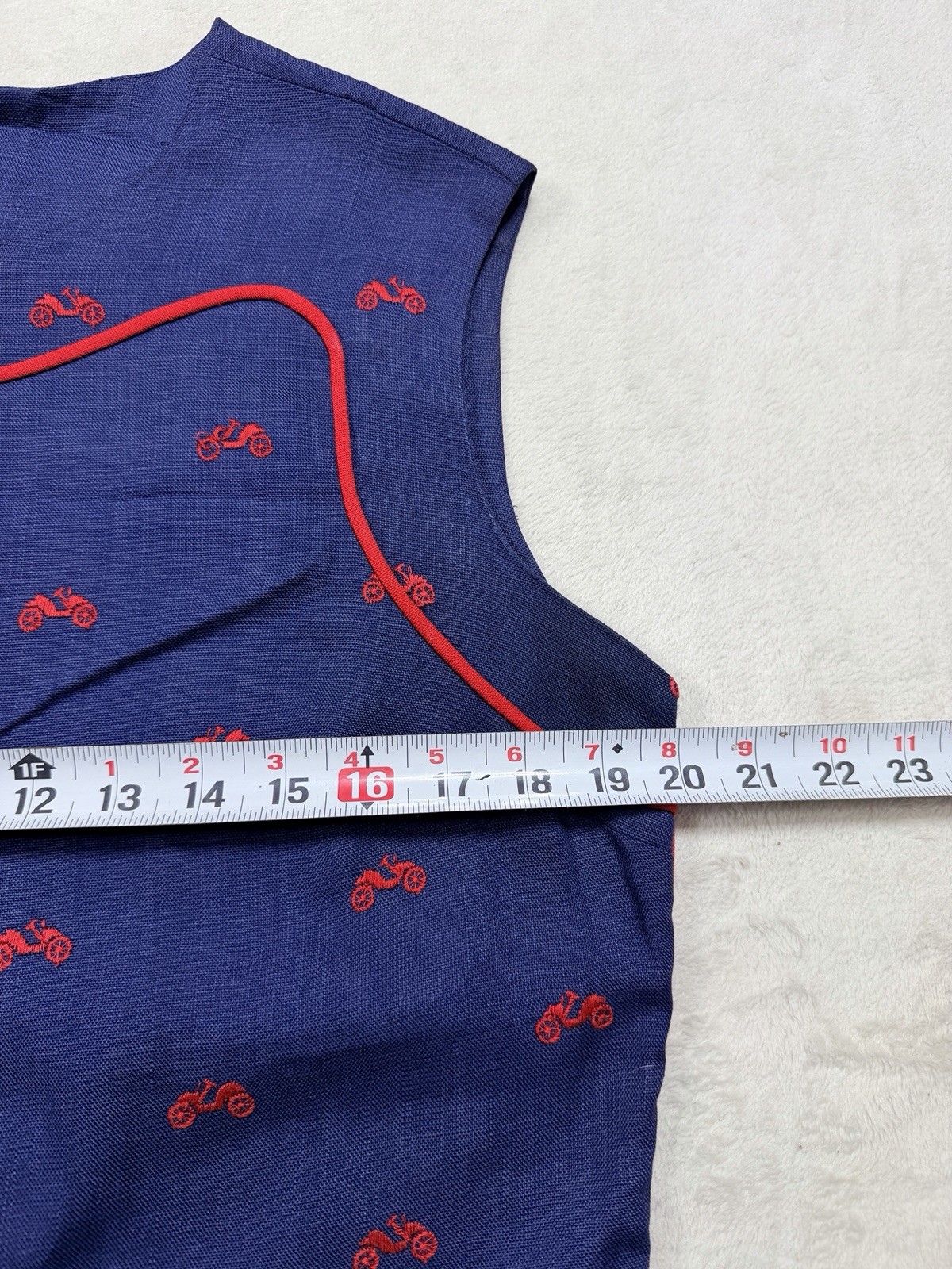 VTG Rare Abercrombie & Fitch Linen Shift Dress Navy Embroidery Scooterz USA 16 L