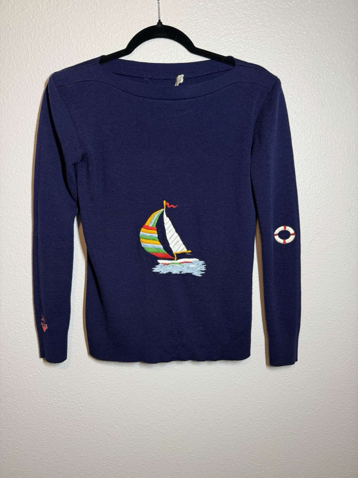 VTG LEROY KNITWEAR NAUTICAL SWEATER SAILBOAT ANCHOR ACRYLIC Sailor SMALL MEDIUM