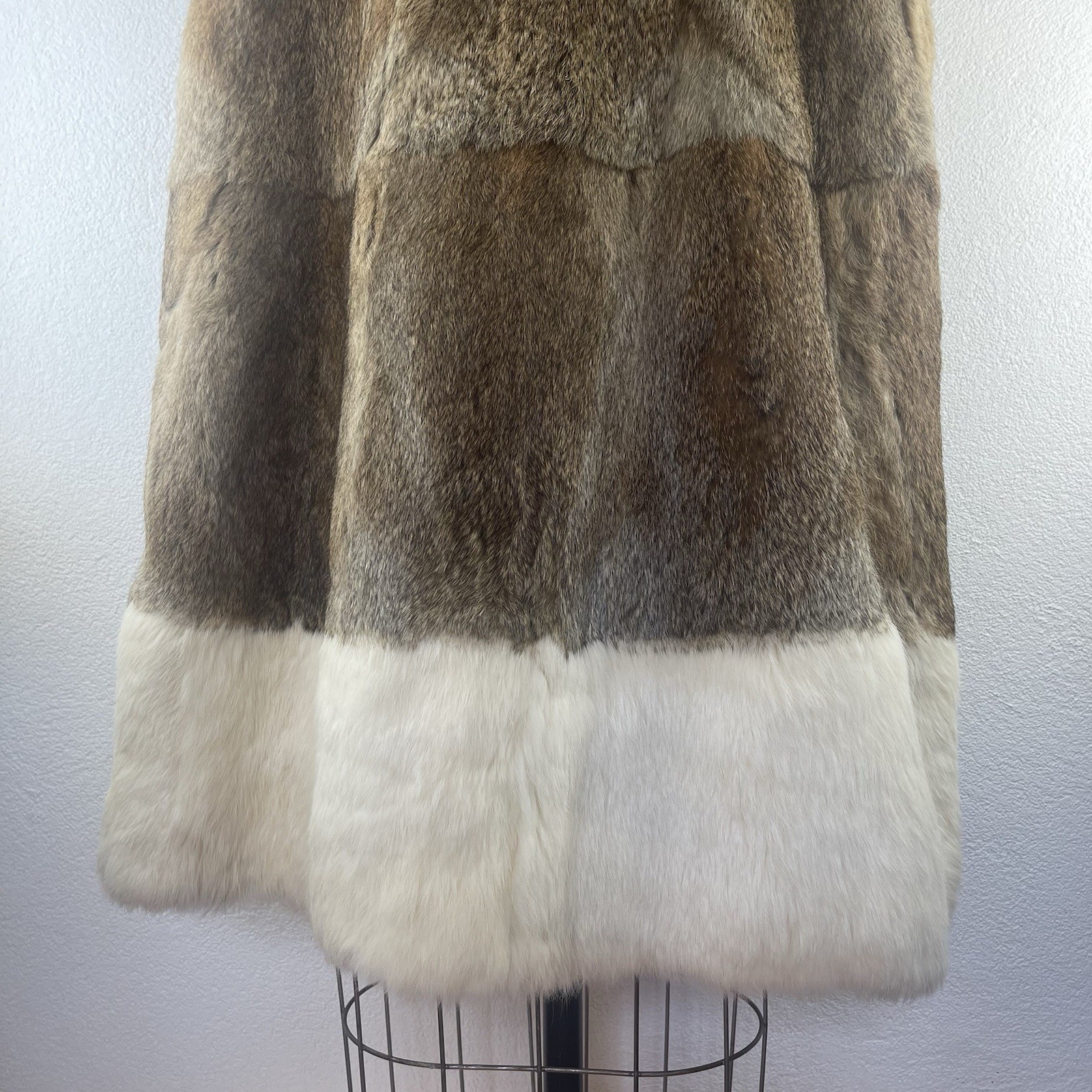 Vintage l 60s Mod Hippie Festival Two-Tone Rabbit Fur Pocket Hooded Cape Poncho