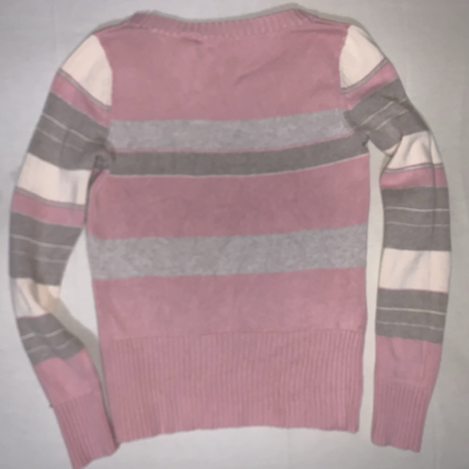 Liz And Co Vintage Sweater Women’s Pink Cream And Gray Striped Knit Small