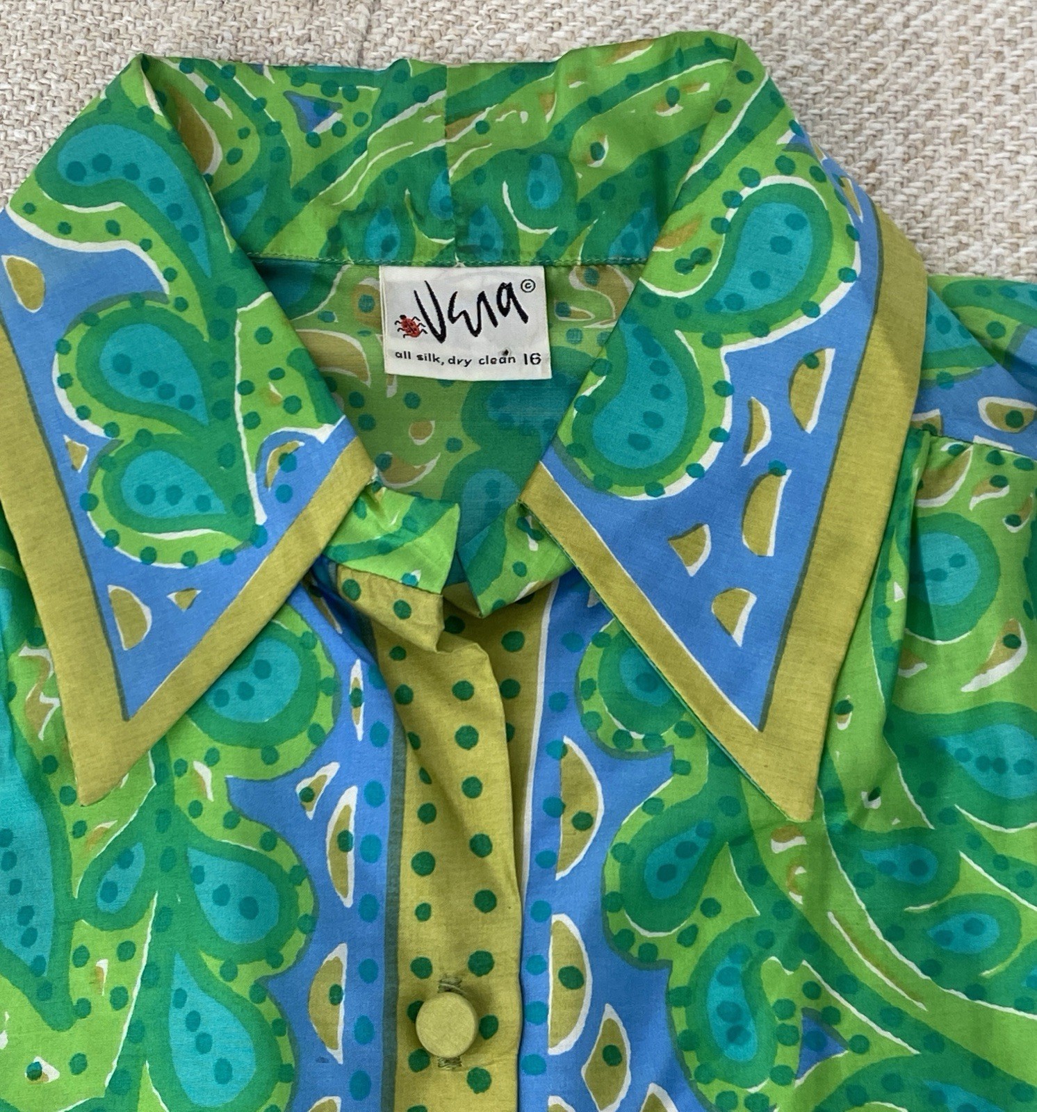 Vintage Vera Neumann Silk 1960’s Blouse Shirt Button Down Paisley