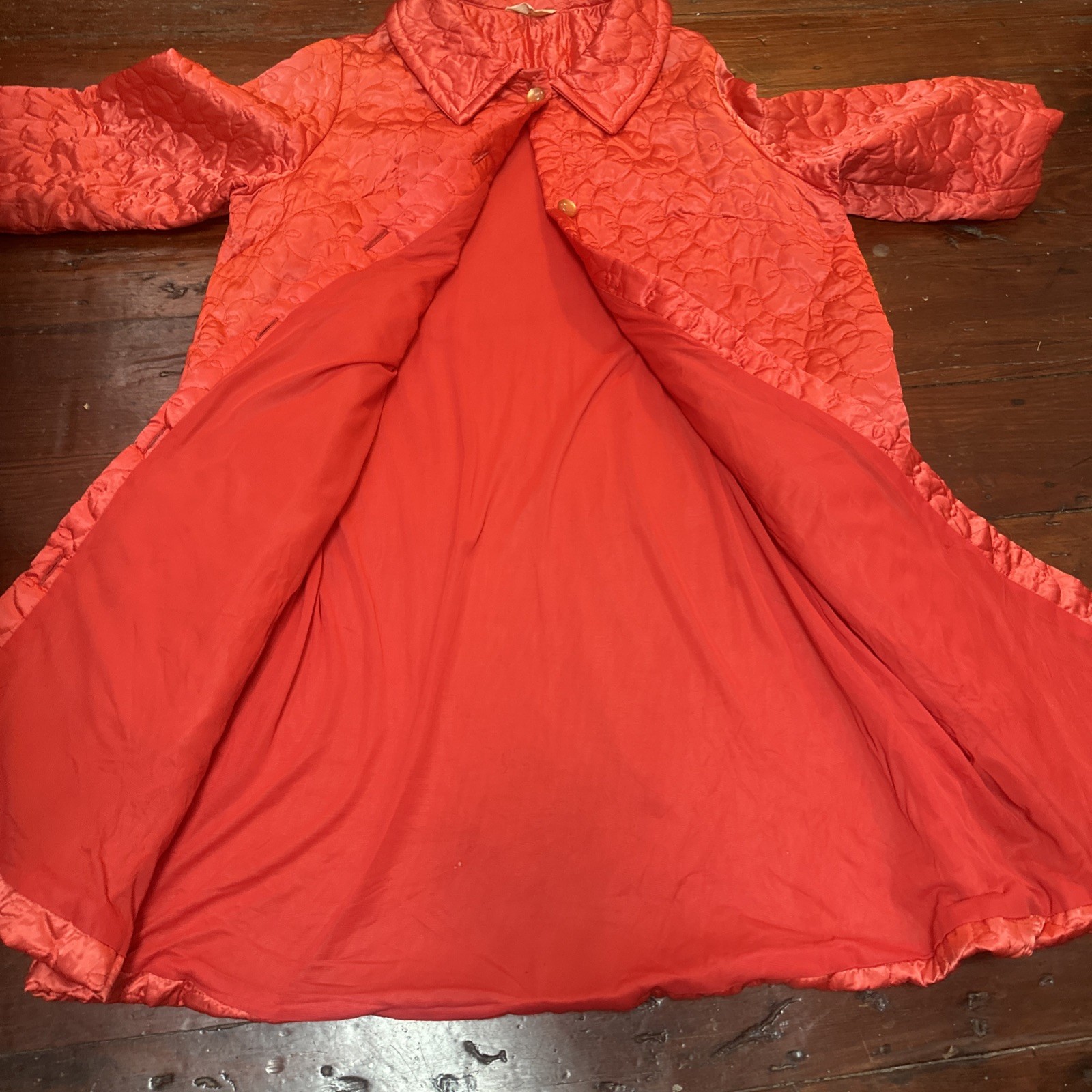 Vintage Satin like Dressing Gown Coral 1960’s Gaymode Penneys Loungewear Robe L