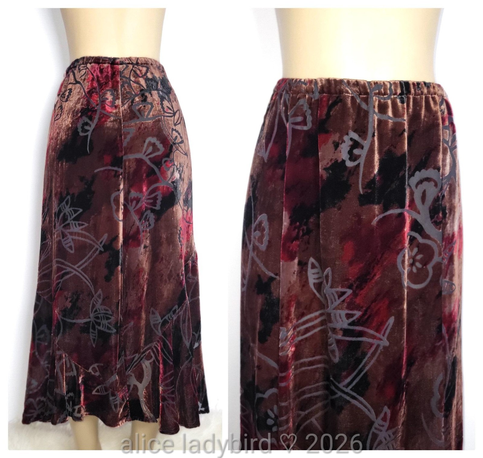 Vintage SILK Burnout SKIRT Floral VELVET Sheer Chiffon SLIP Betsey Maxi 2 L/XL